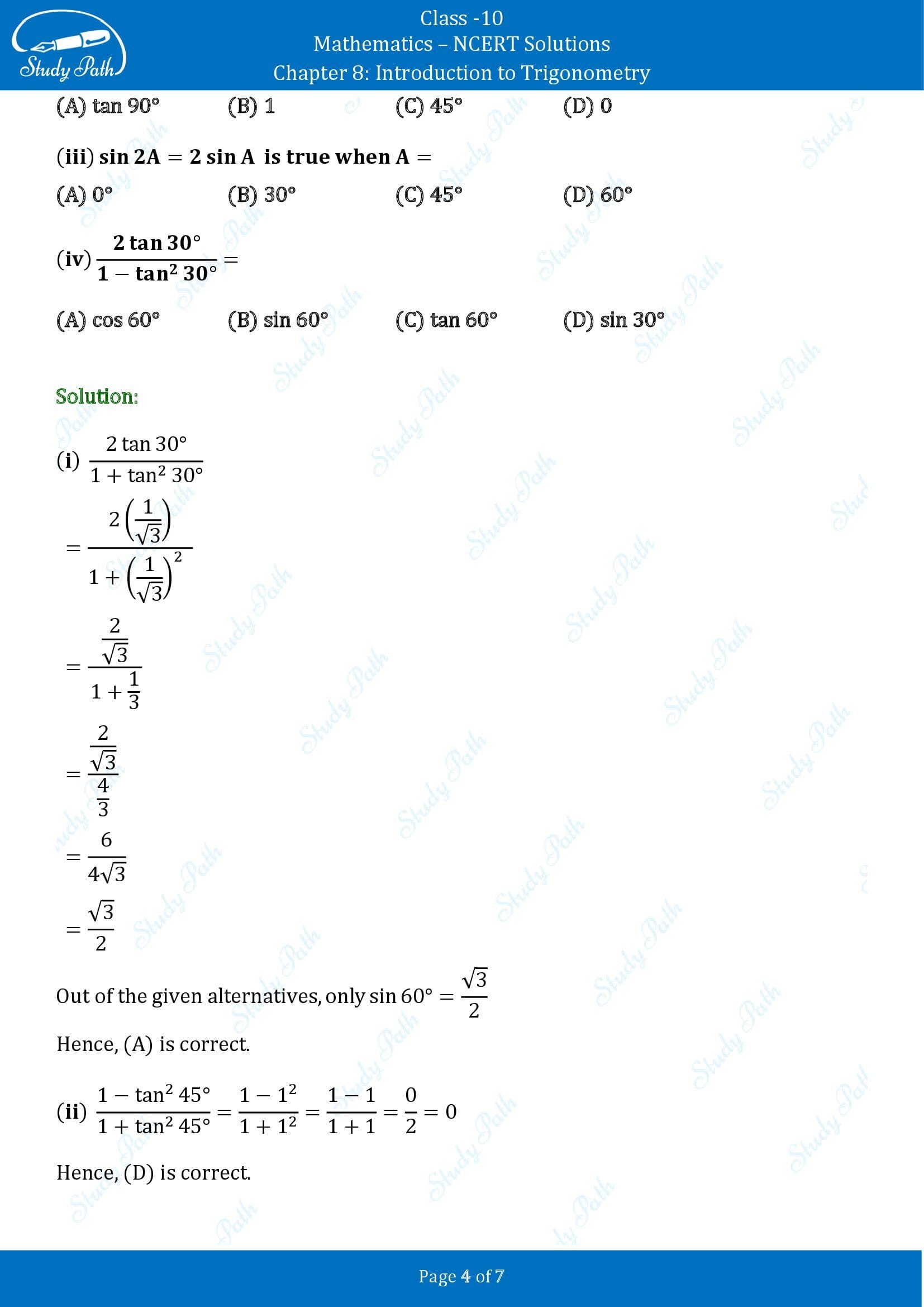 NCERT Solutions for Class 10 Maths Chapter 8 Introduction to Trigonometry Exercise 8.2 00004