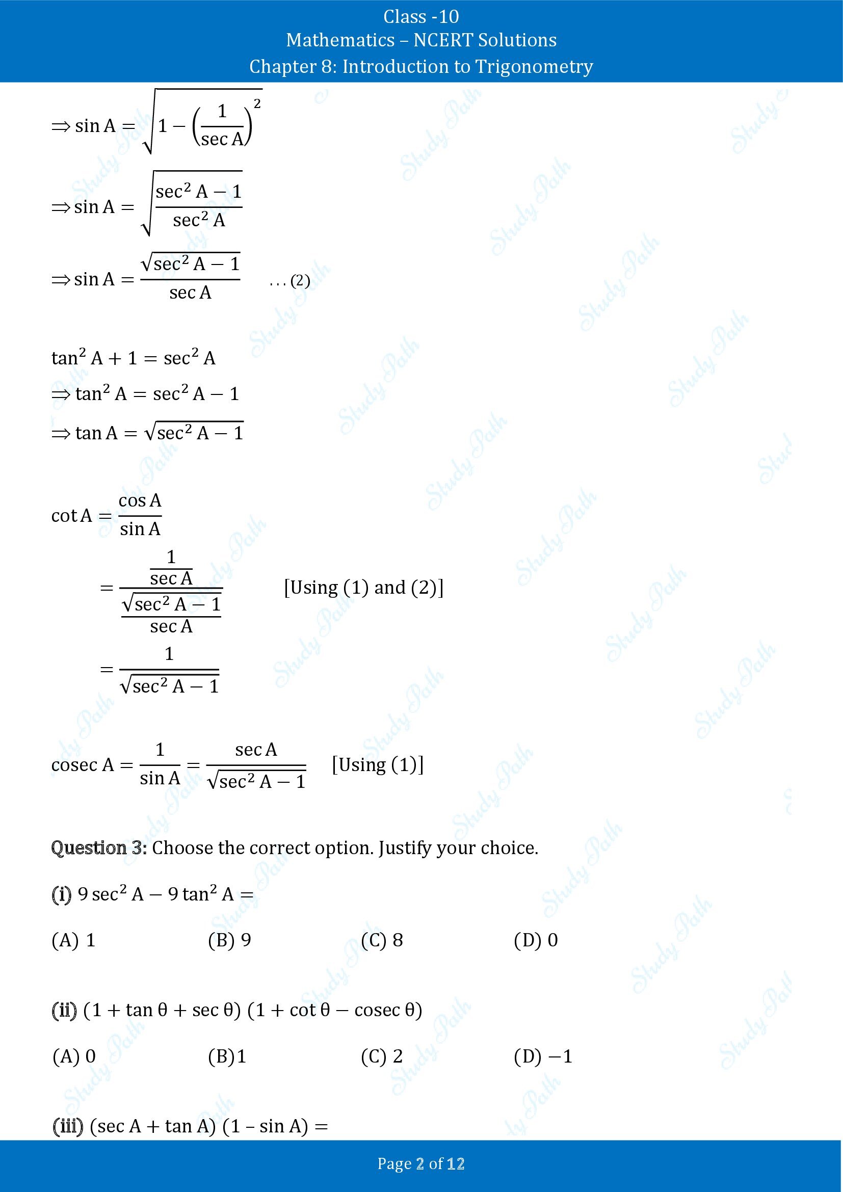 NCERT Solutions for Class 10 Maths Chapter 8 Introduction to Trigonometry Exercise 8.3 00002