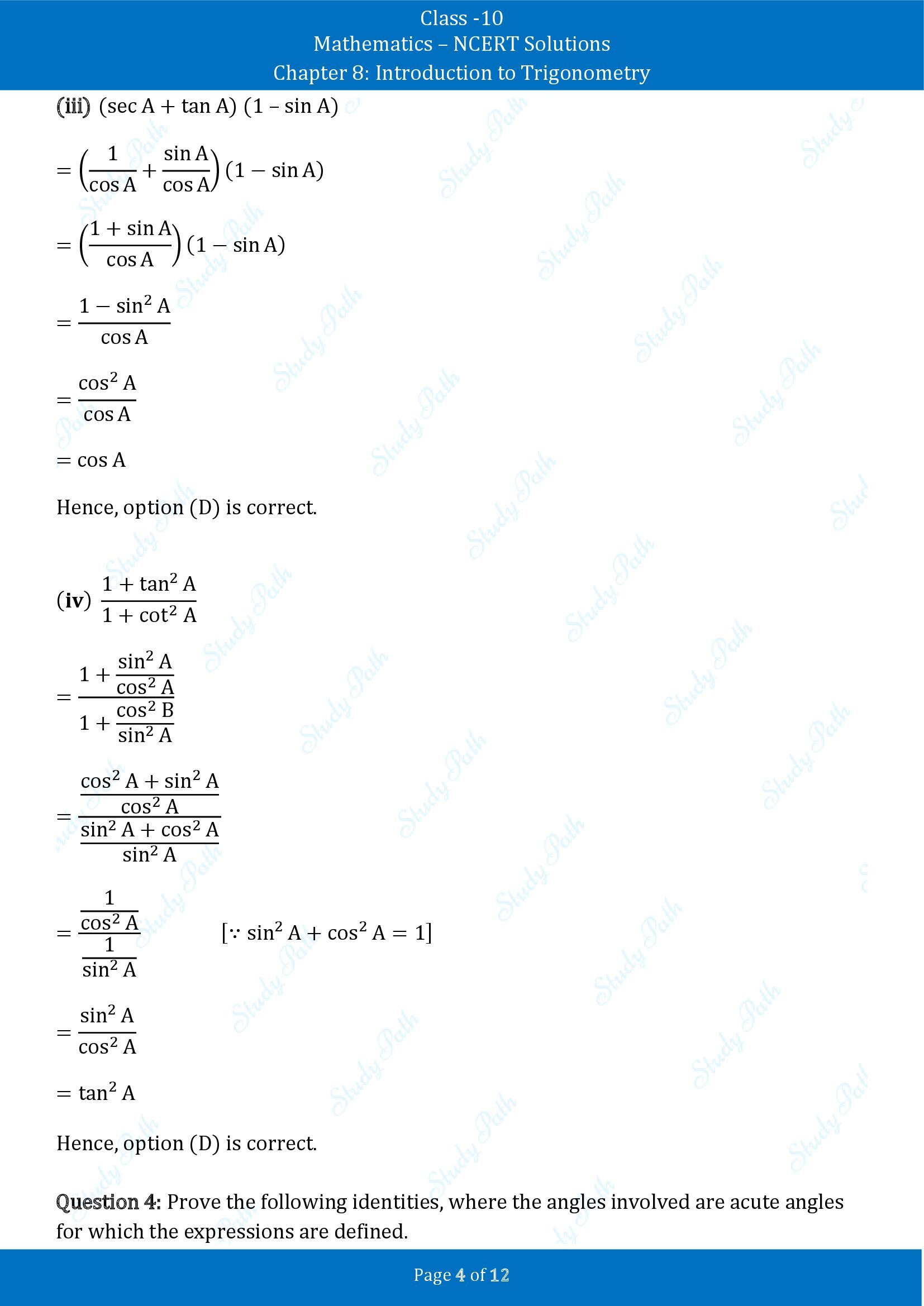 NCERT Solutions for Class 10 Maths Chapter 8 Introduction to Trigonometry Exercise 8.3 00004