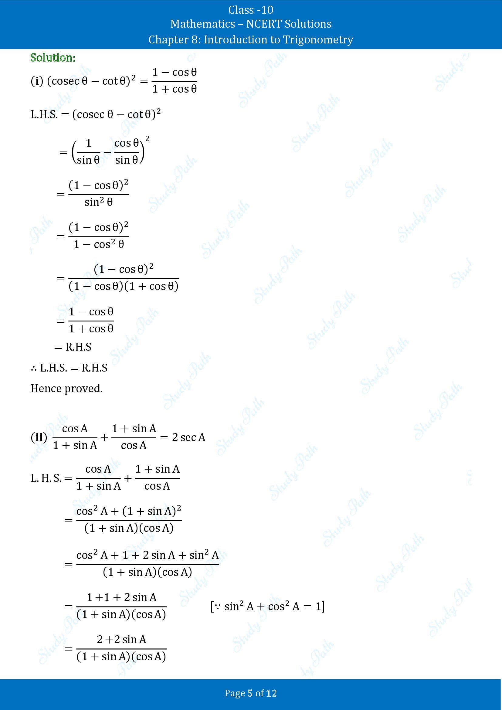 NCERT Solutions for Class 10 Maths Chapter 8 Introduction to Trigonometry Exercise 8.3 00005