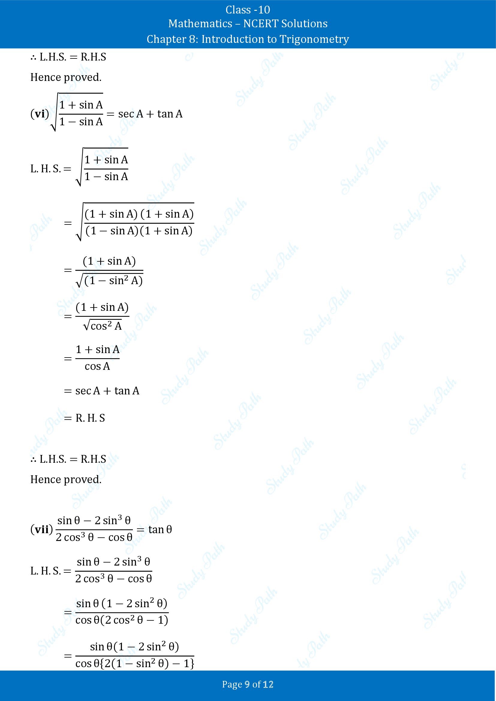 NCERT Solutions for Class 10 Maths Chapter 8 Introduction to Trigonometry Exercise 8.3 00009