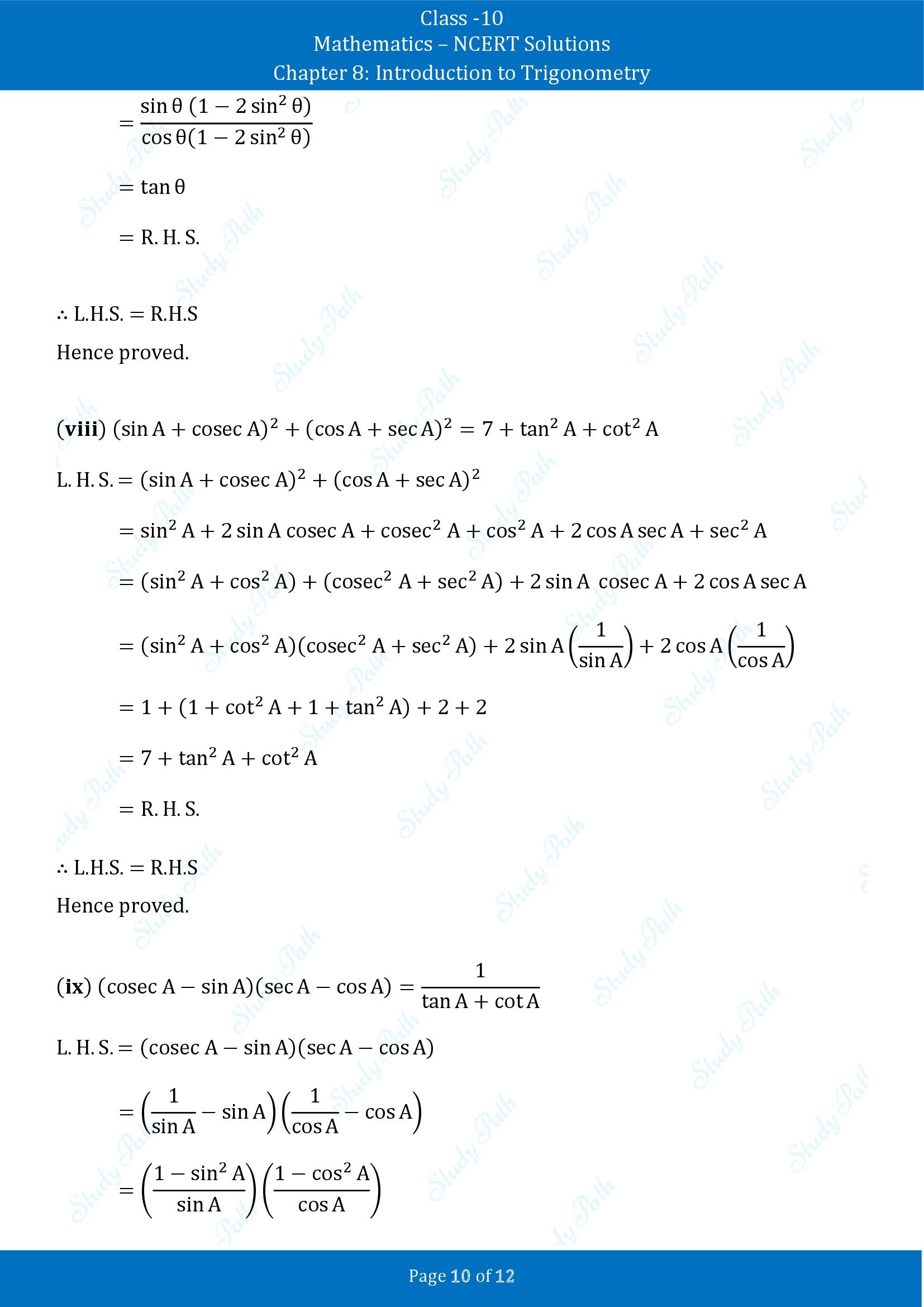 NCERT Solutions for Class 10 Maths Chapter 8 Introduction to Trigonometry Exercise 8.3 00010