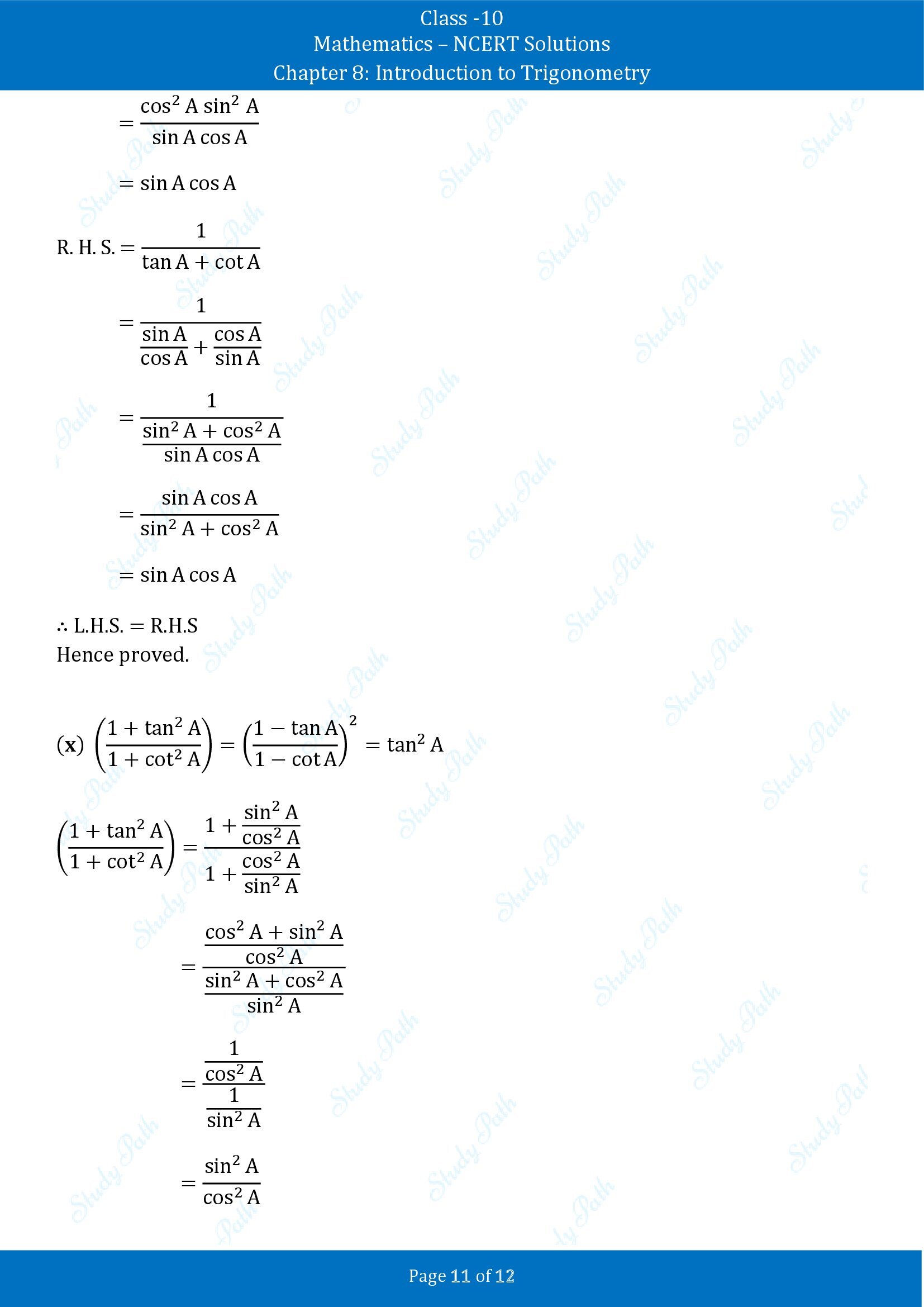 NCERT Solutions for Class 10 Maths Chapter 8 Introduction to Trigonometry Exercise 8.3 00011