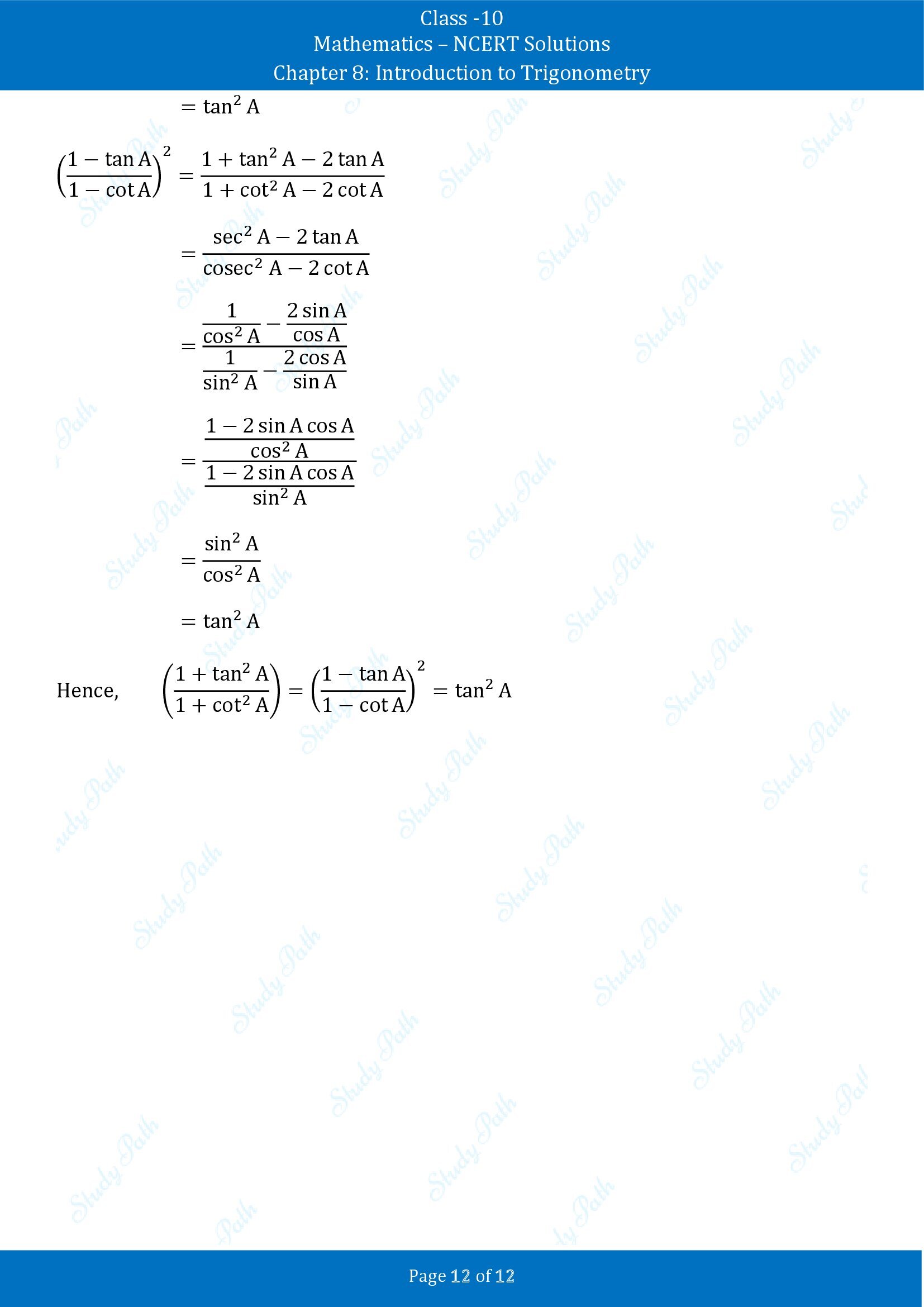 NCERT Solutions for Class 10 Maths Chapter 8 Introduction to Trigonometry Exercise 8.3 00012