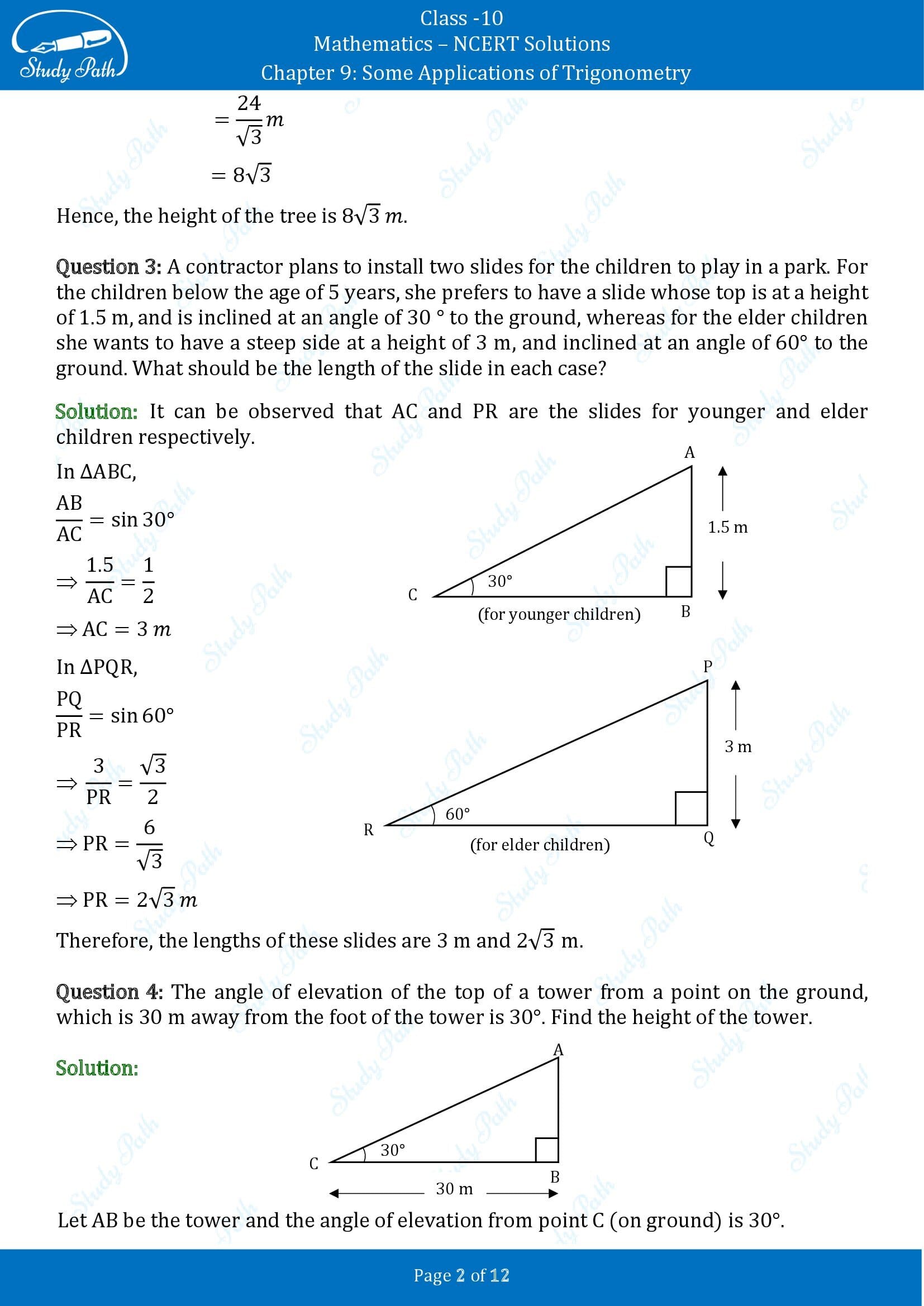 NCERT Solutions for Class 10 Maths Chapter 9 Some Applications of Trigonometry Exercise 9.1 00002