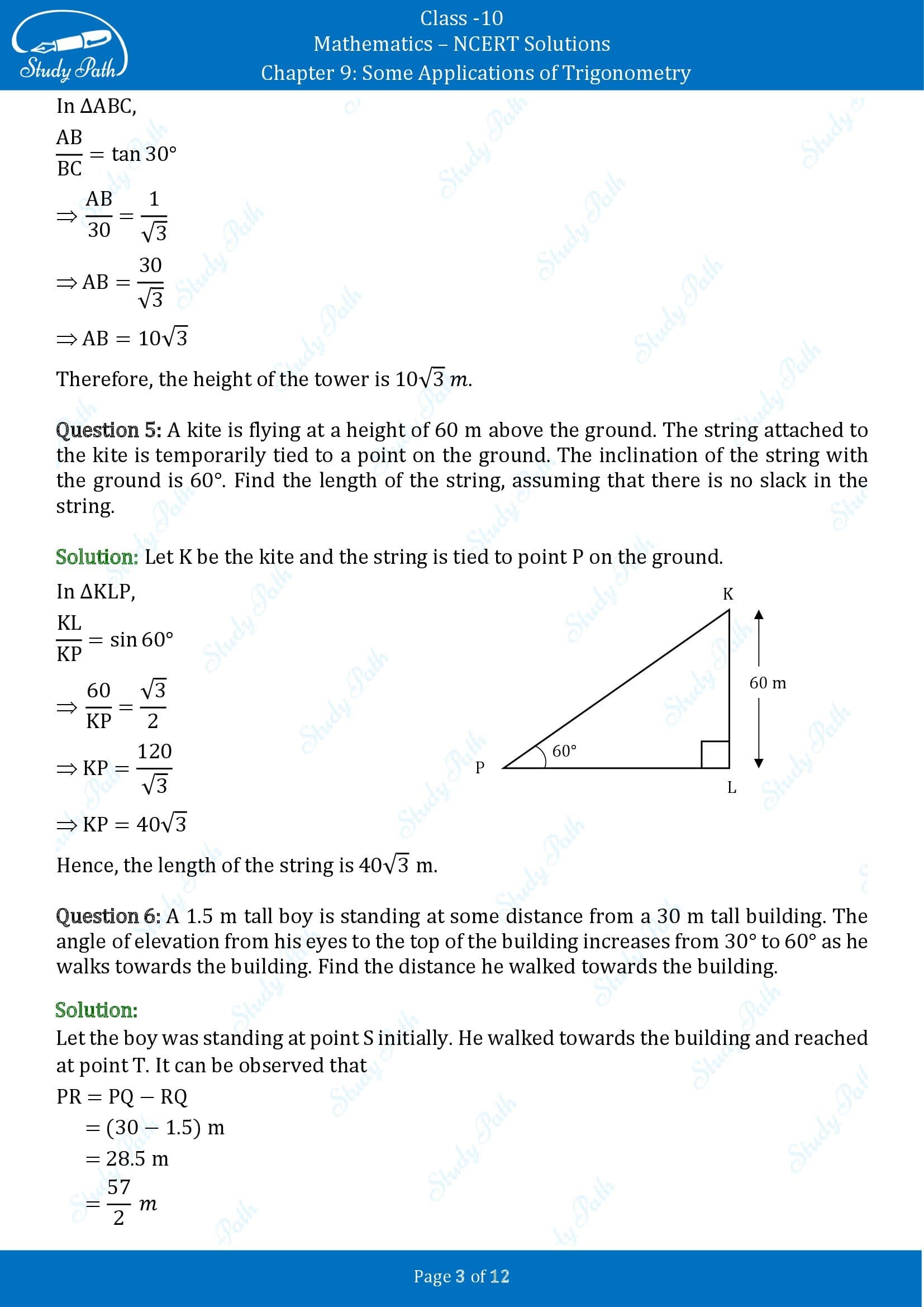 NCERT Solutions for Class 10 Maths Chapter 9 Some Applications of Trigonometry Exercise 9.1 00003