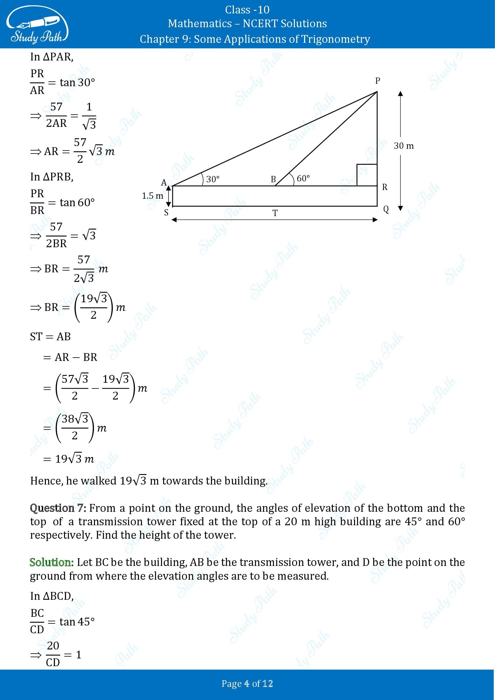 NCERT Solutions for Class 10 Maths Chapter 9 Some Applications of Trigonometry Exercise 9.1 00004