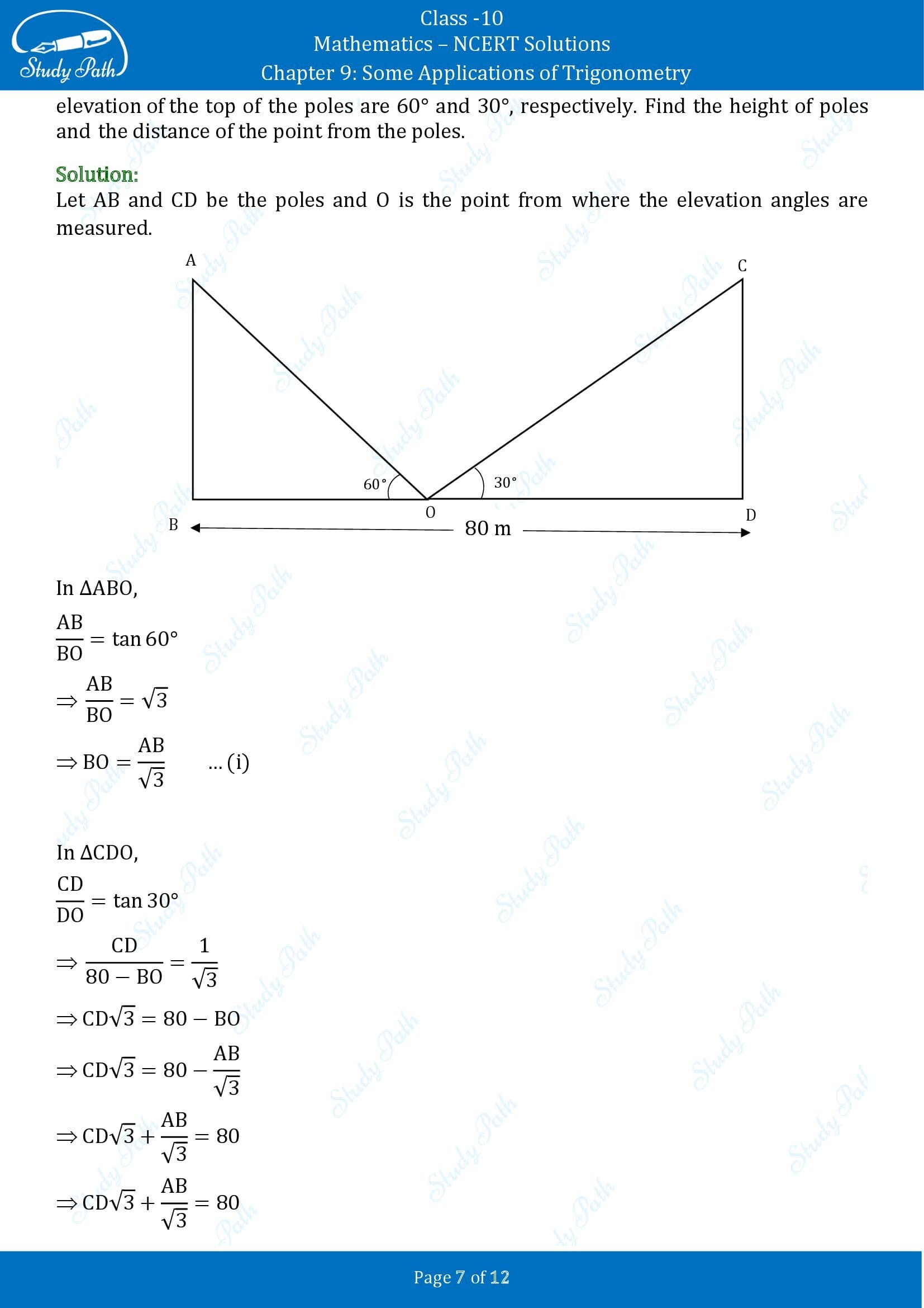 NCERT Solutions for Class 10 Maths Chapter 9 Some Applications of Trigonometry Exercise 9.1 00007