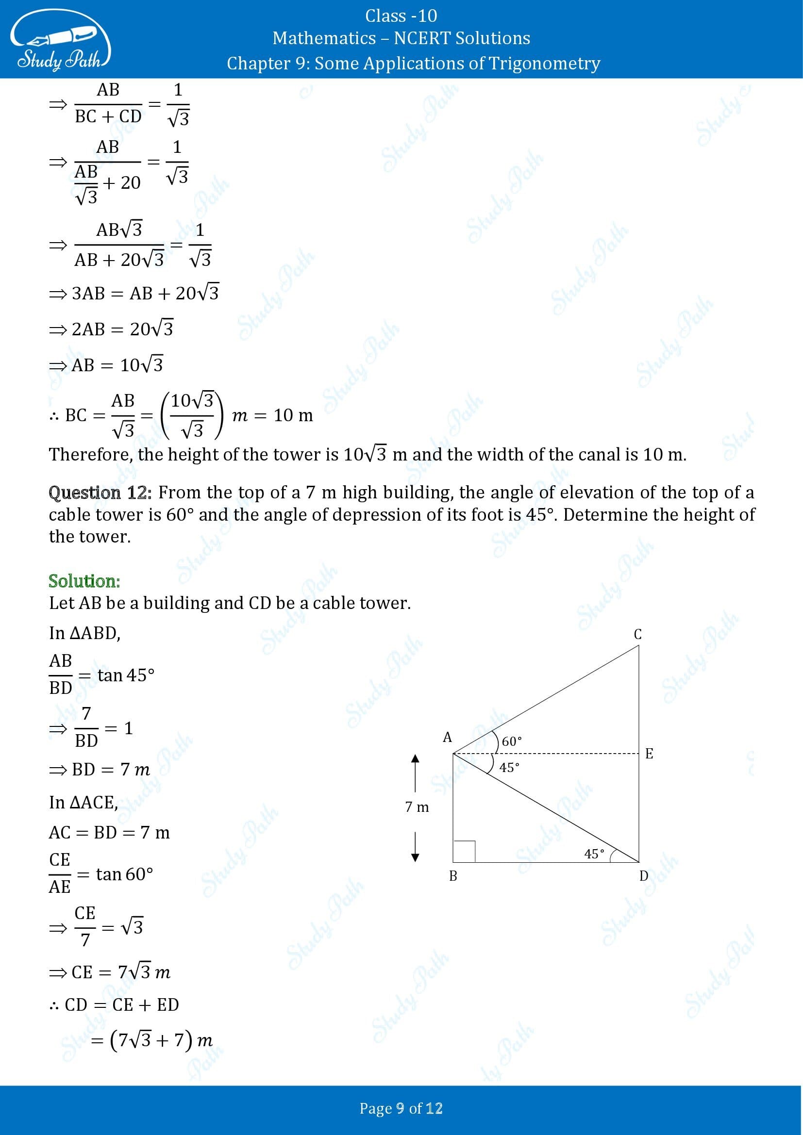 NCERT Solutions for Class 10 Maths Chapter 9 Some Applications of Trigonometry Exercise 9.1 00009