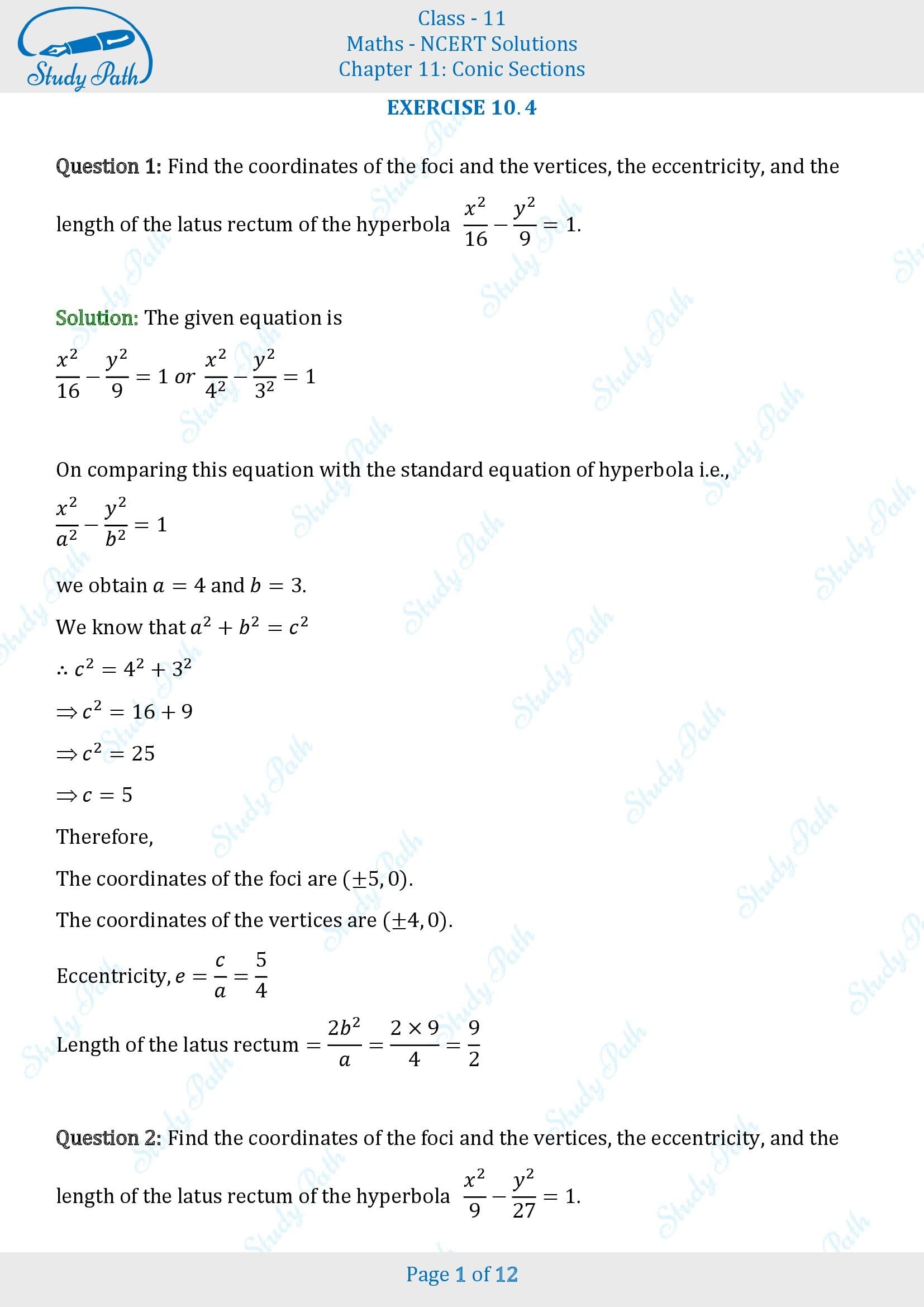 NCERT Solutions for Class 11 Maths Chapter 10 Conic Sections Exercise 10.4 00001