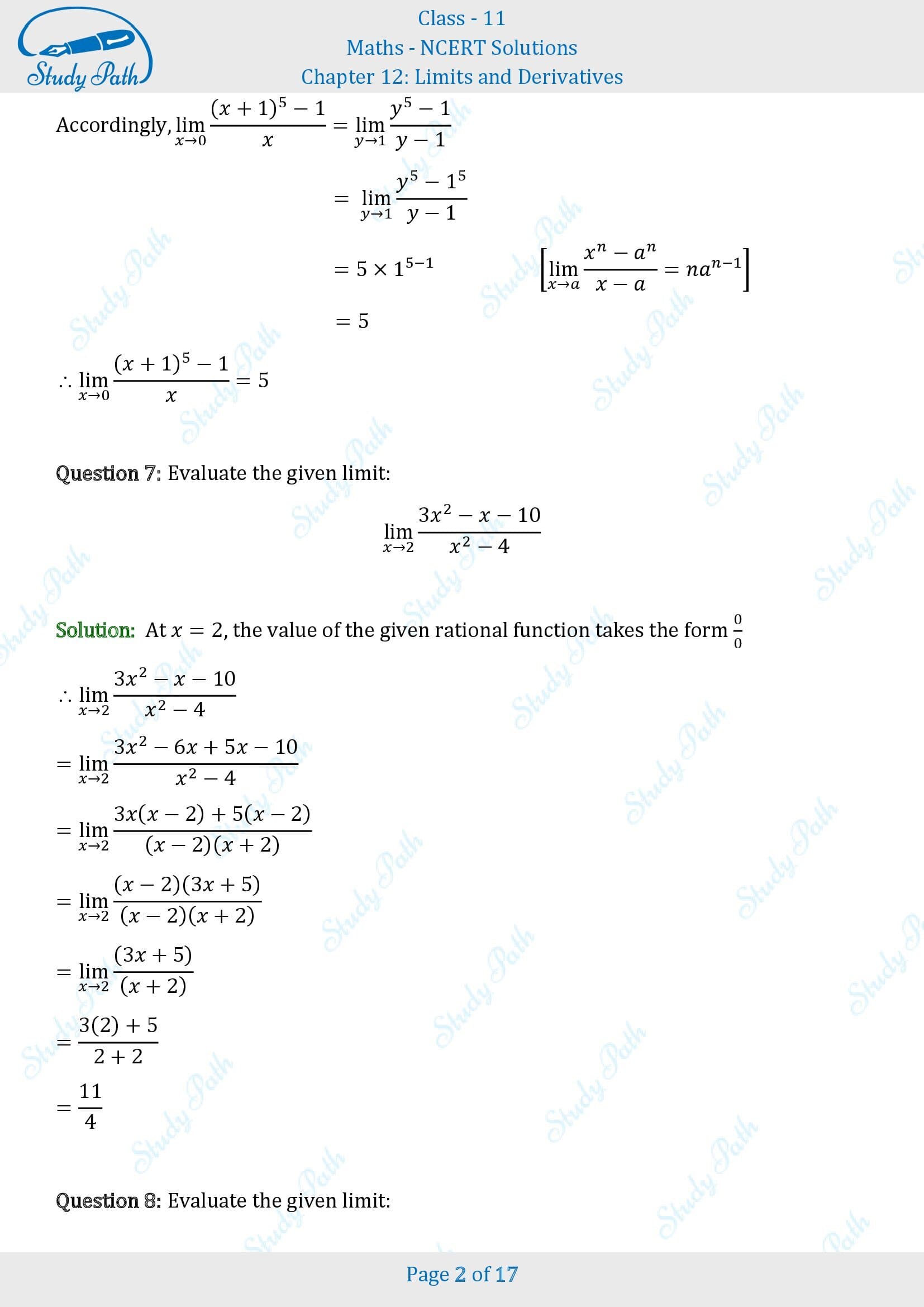 NCERT Solutions for Class 11 Maths Chapter 12 Limits and Derivatives Exercise 12.1 00002