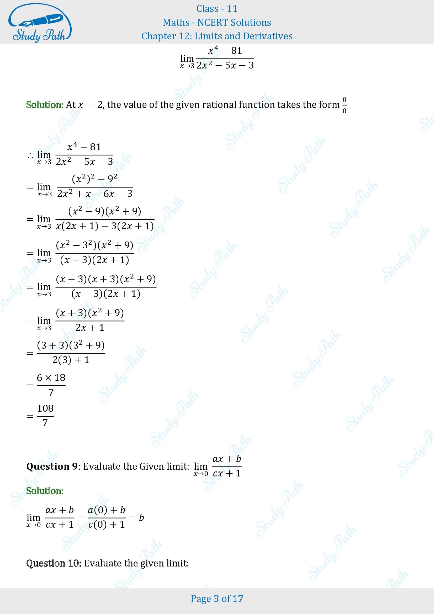 NCERT Solutions for Class 11 Maths Chapter 12 Limits and Derivatives Exercise 12.1 00003