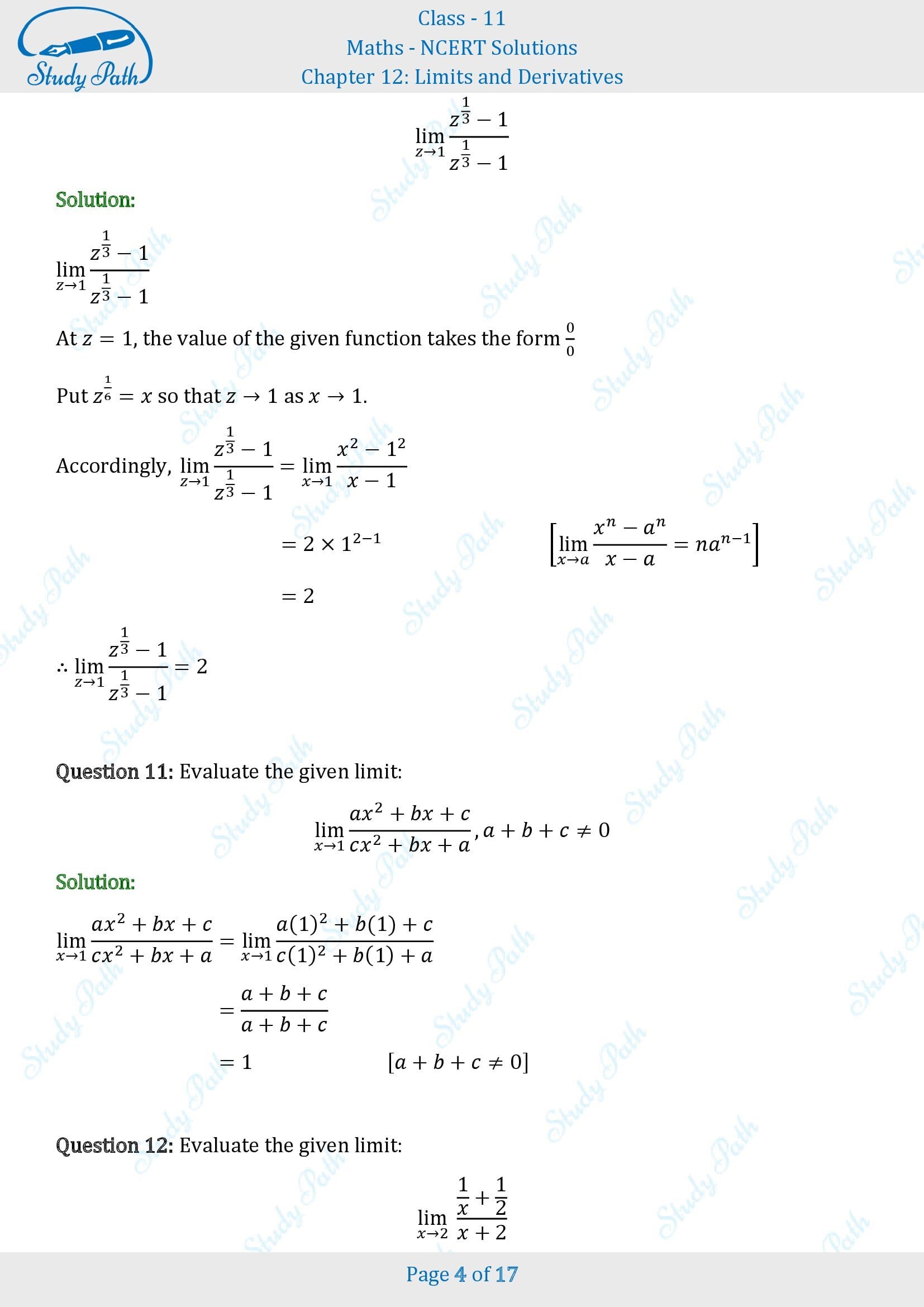 NCERT Solutions for Class 11 Maths Chapter 12 Limits and Derivatives Exercise 12.1 00004