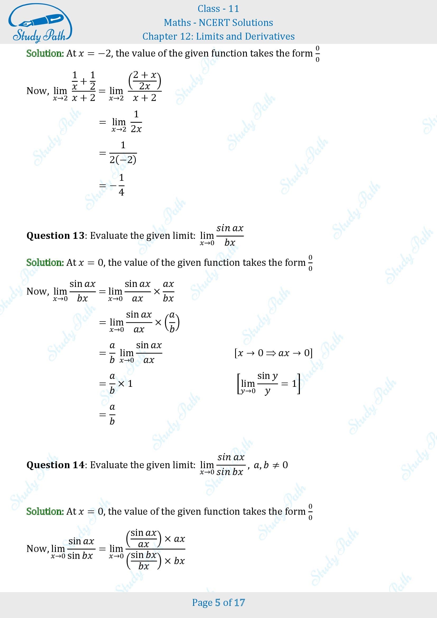 NCERT Solutions for Class 11 Maths Chapter 12 Limits and Derivatives Exercise 12.1 00005