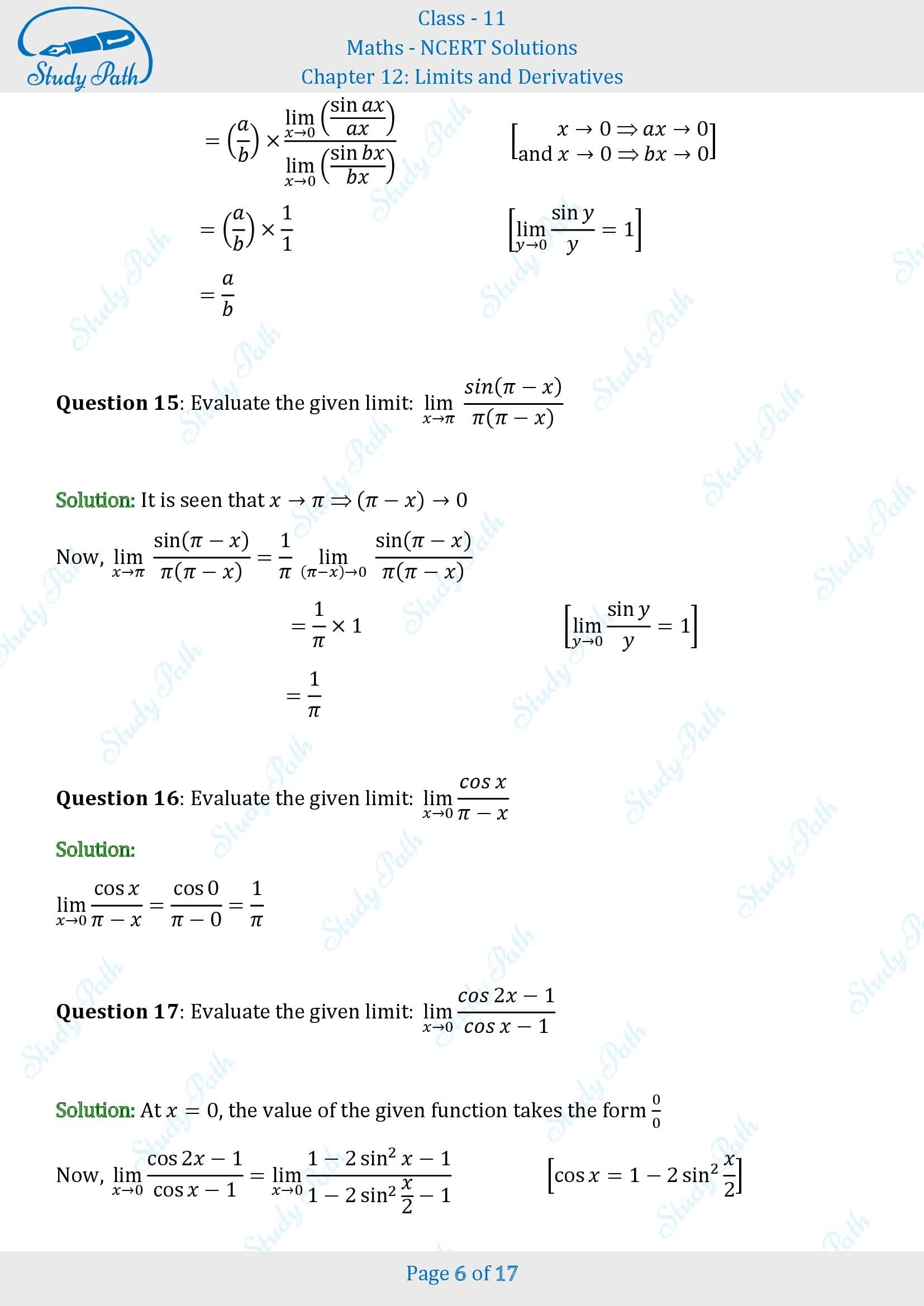 NCERT Solutions for Class 11 Maths Chapter 12 Limits and Derivatives Exercise 12.1 00006