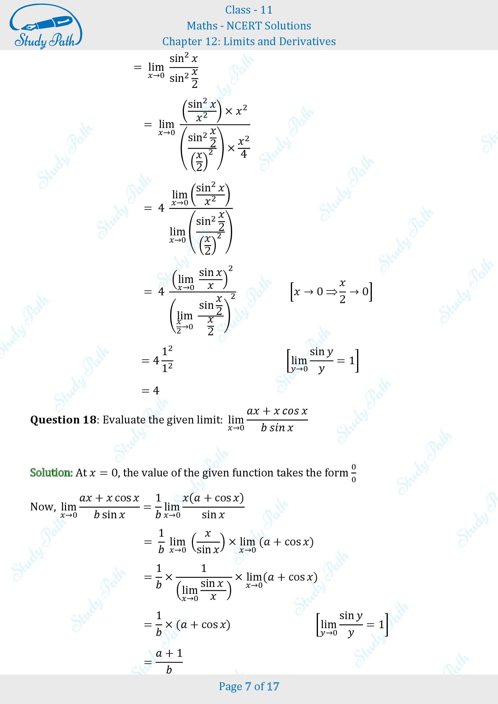 NCERT Solutions for Class 11 Maths Chapter 12 Limits and Derivatives Exercise 12.1 00007