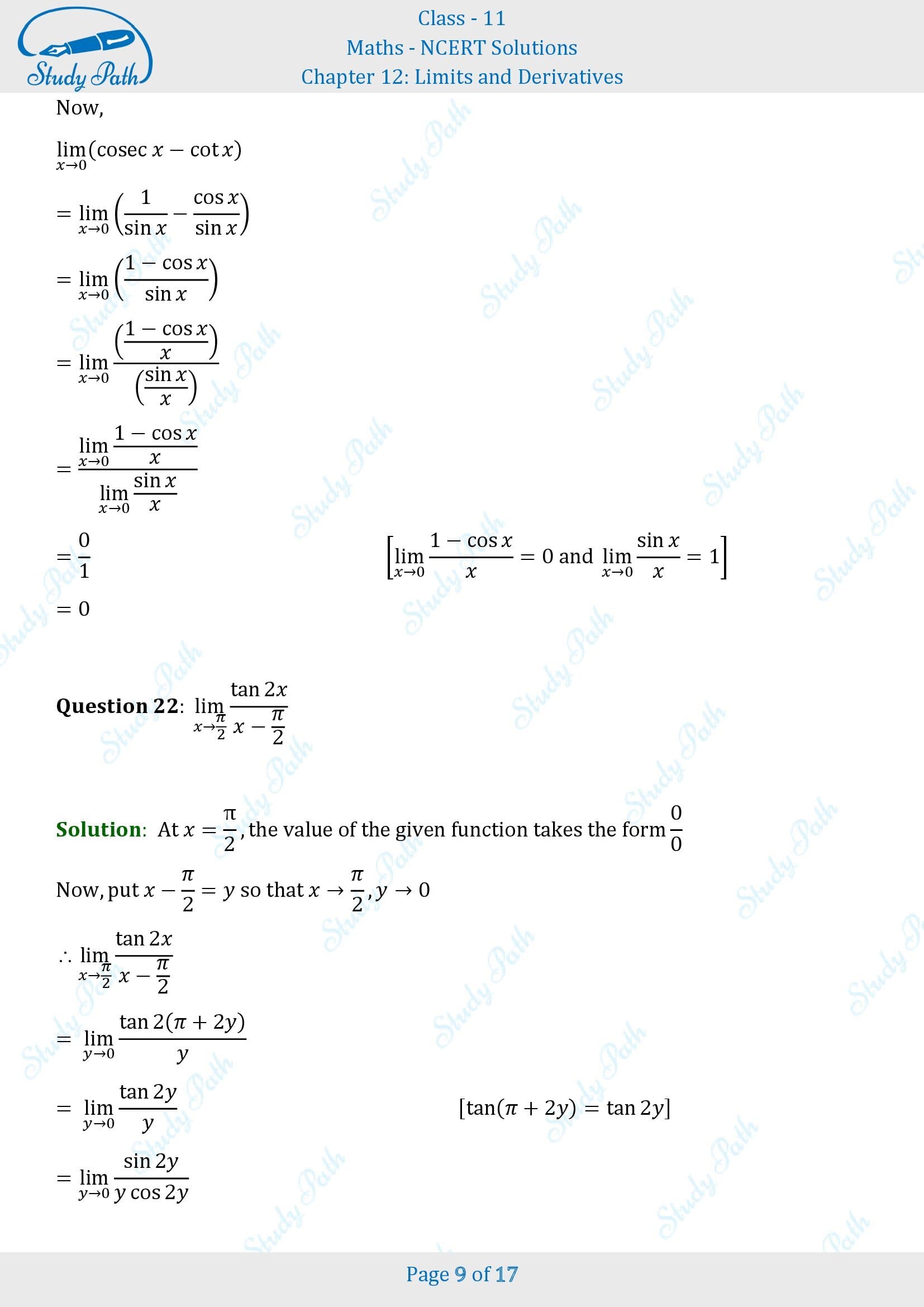 NCERT Solutions for Class 11 Maths Chapter 12 Limits and Derivatives Exercise 12.1 00009