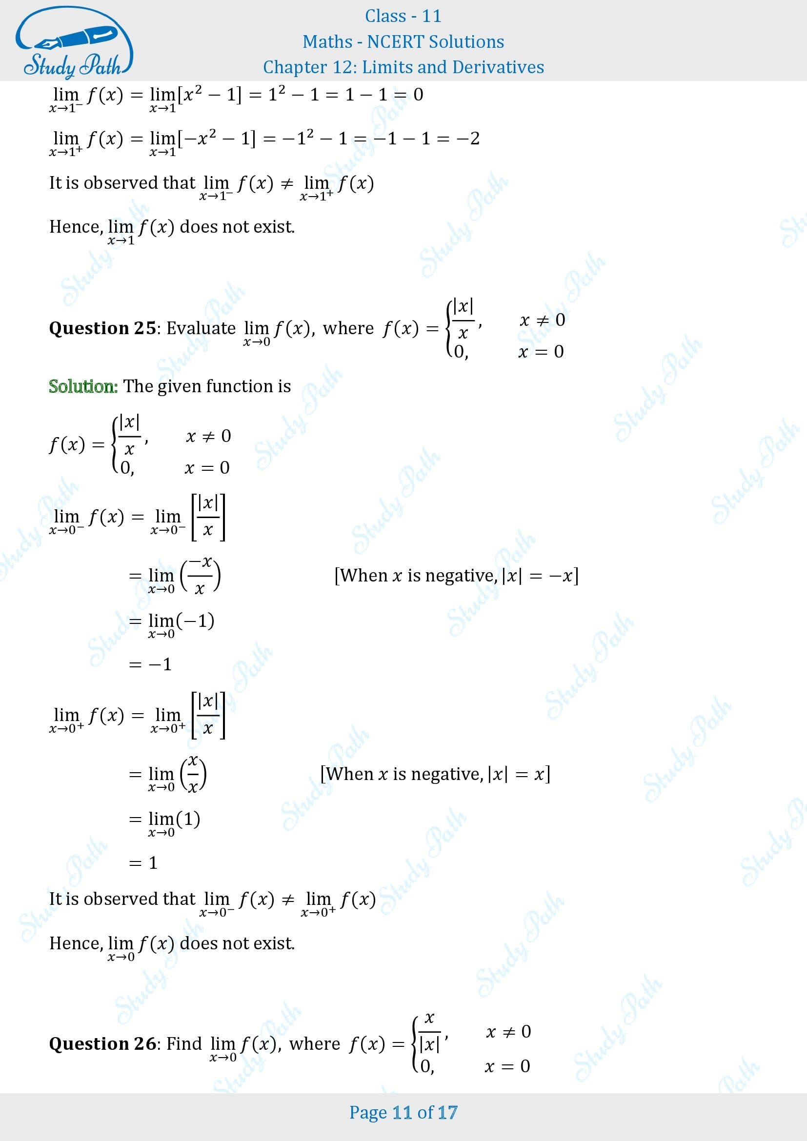 NCERT Solutions for Class 11 Maths Chapter 12 Limits and Derivatives Exercise 12.1 00011