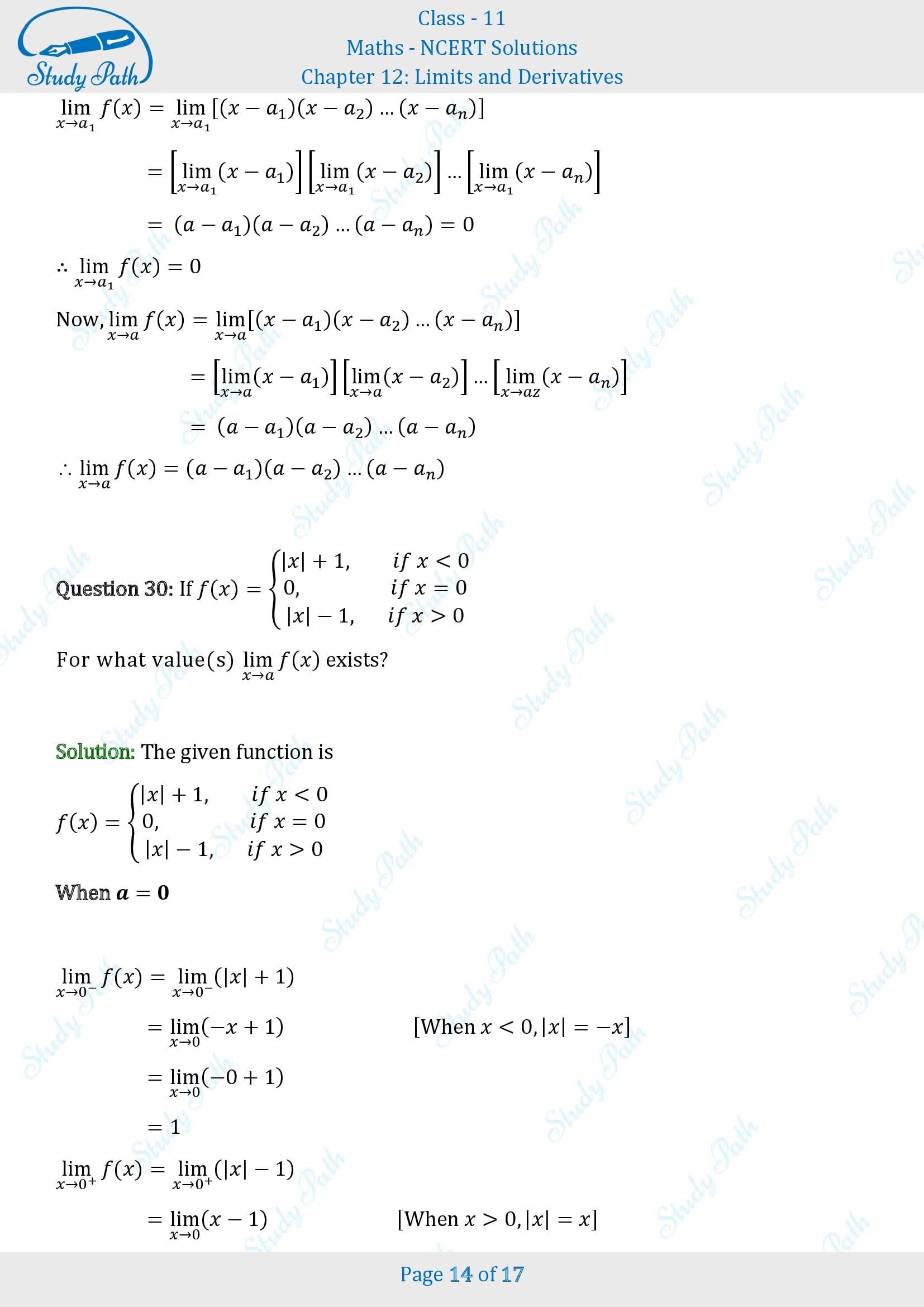 NCERT Solutions for Class 11 Maths Chapter 12 Limits and Derivatives Exercise 12.1 00014