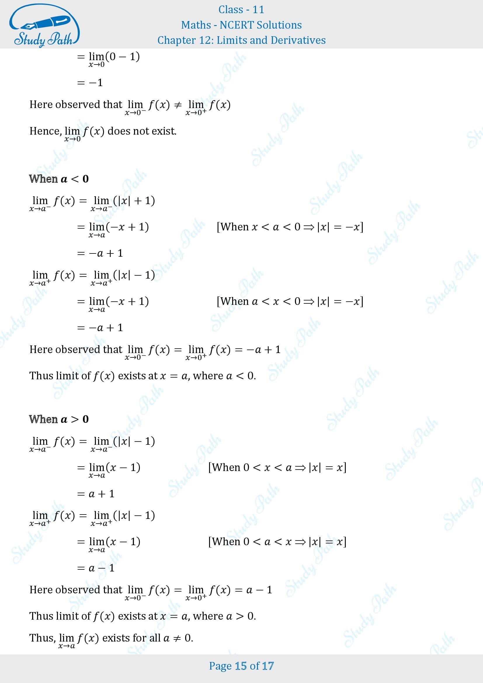 NCERT Solutions for Class 11 Maths Chapter 12 Limits and Derivatives Exercise 12.1 00015