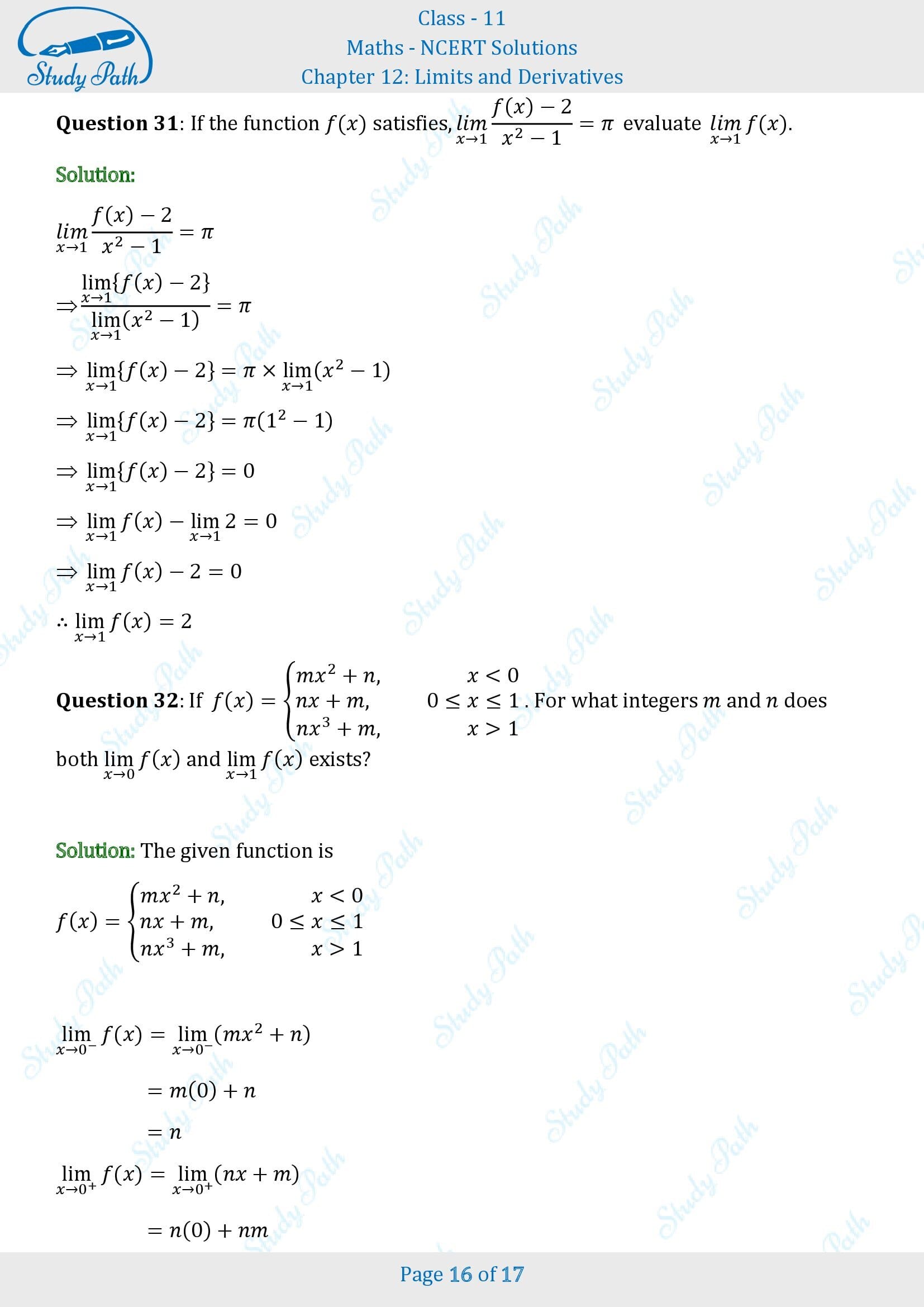 NCERT Solutions for Class 11 Maths Chapter 12 Limits and Derivatives Exercise 12.1 00016