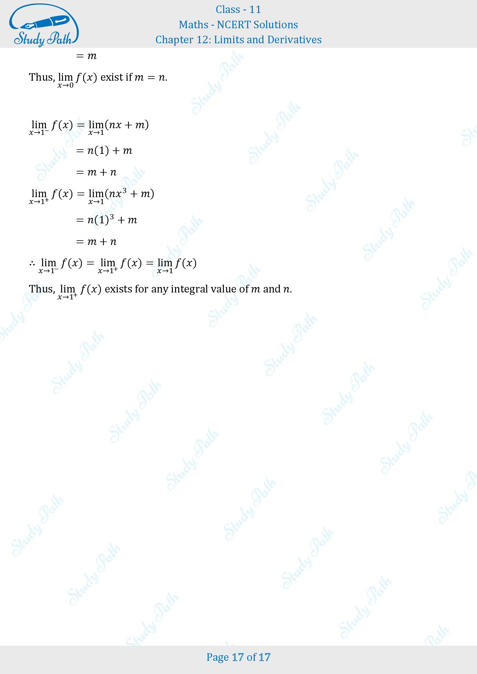 NCERT Solutions for Class 11 Maths Chapter 12 Limits and Derivatives Exercise 12.1 00017