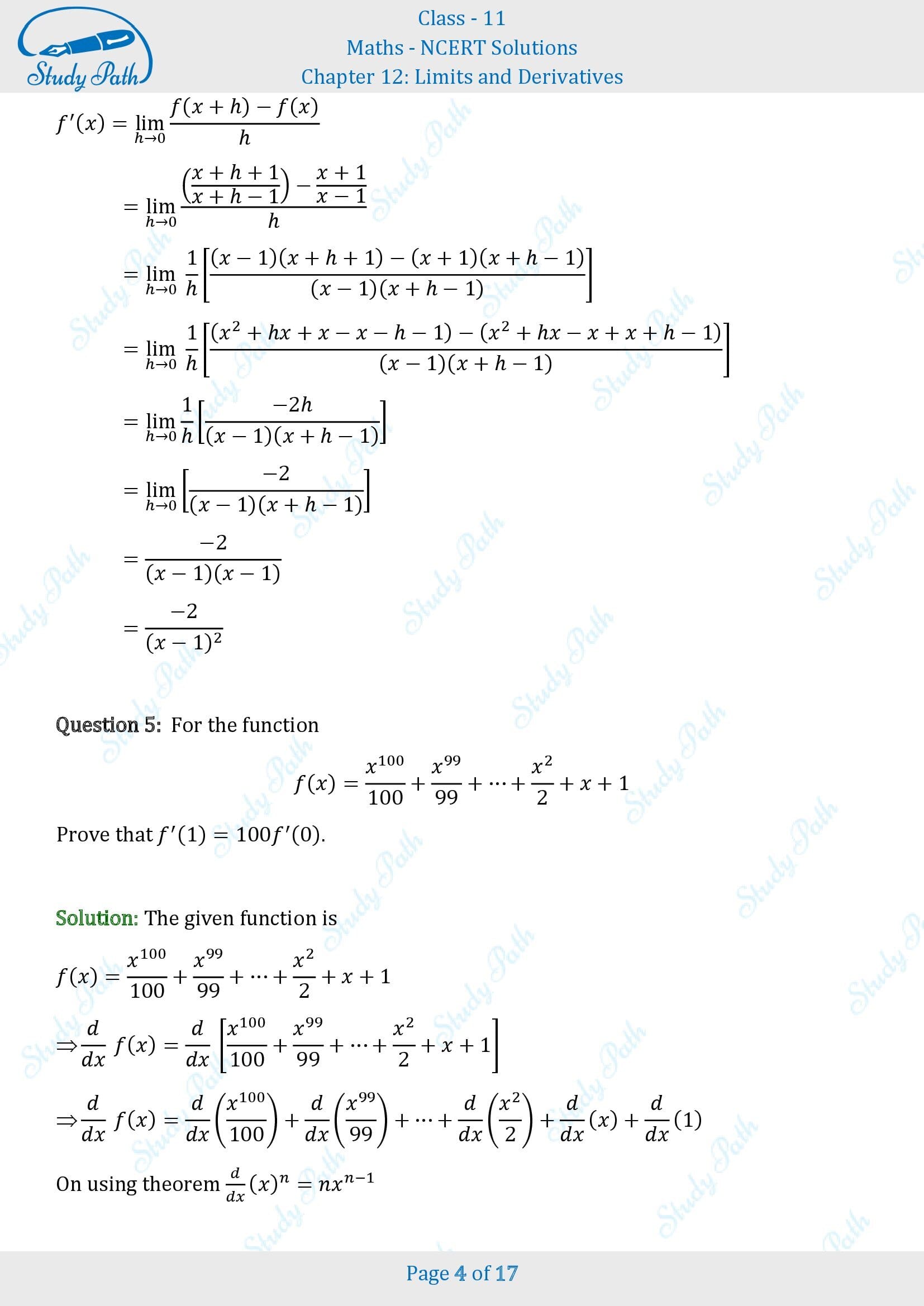 NCERT Solutions for Class 11 Maths Chapter 12 Limits and Derivatives Exercise 12.2 00004