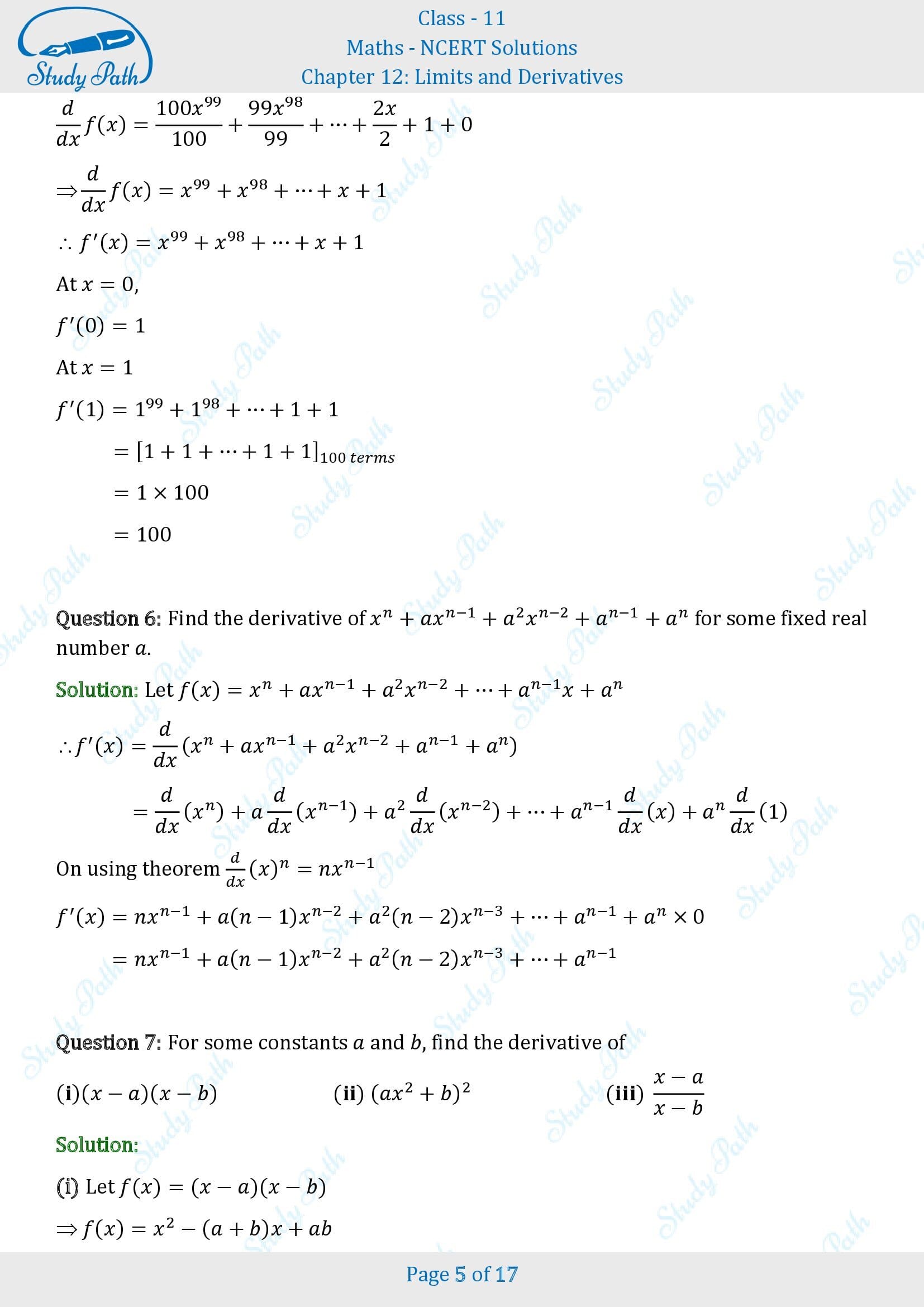 NCERT Solutions for Class 11 Maths Chapter 12 Limits and Derivatives Exercise 12.2 00005