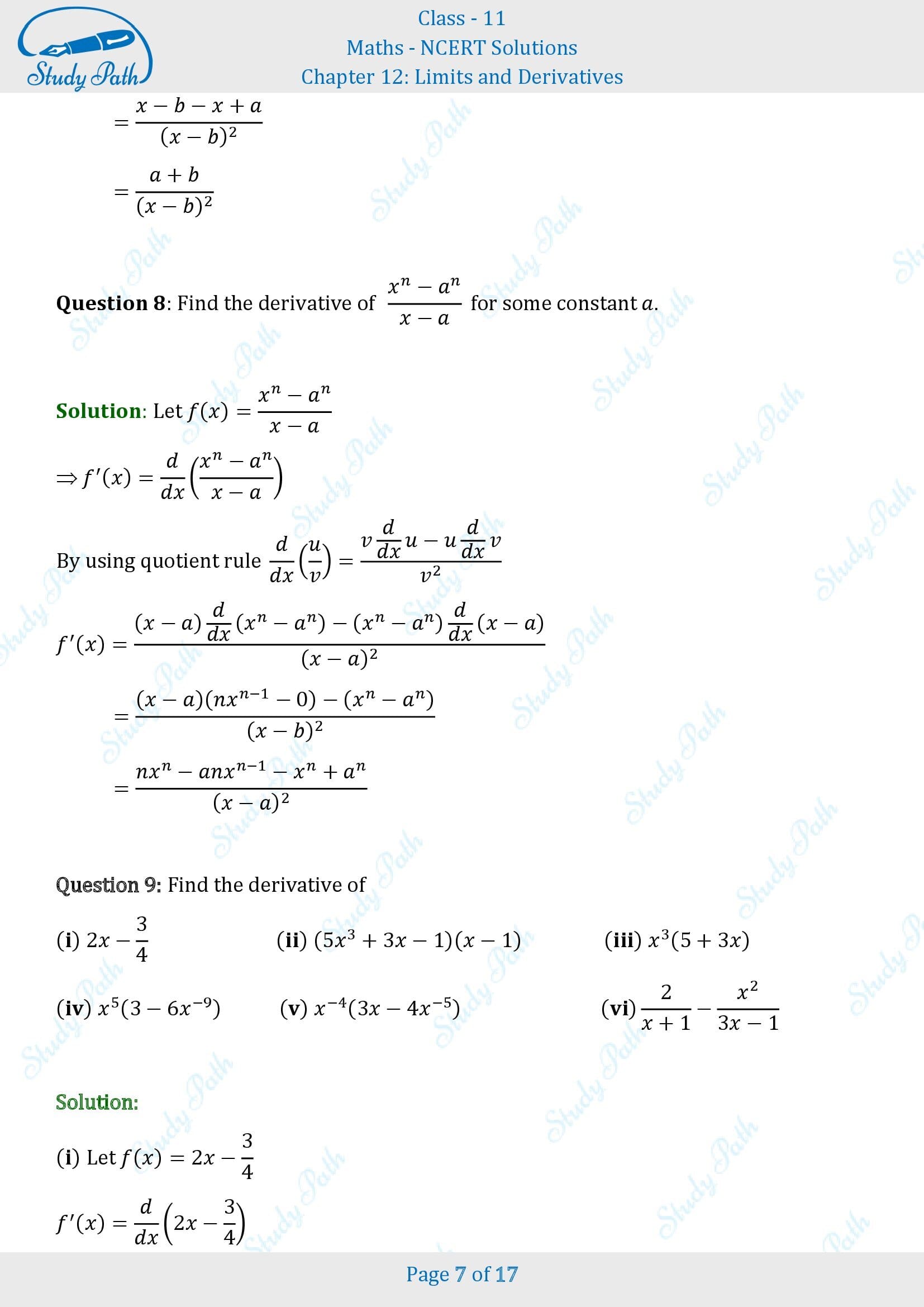 NCERT Solutions for Class 11 Maths Chapter 12 Limits and Derivatives Exercise 12.2 00007