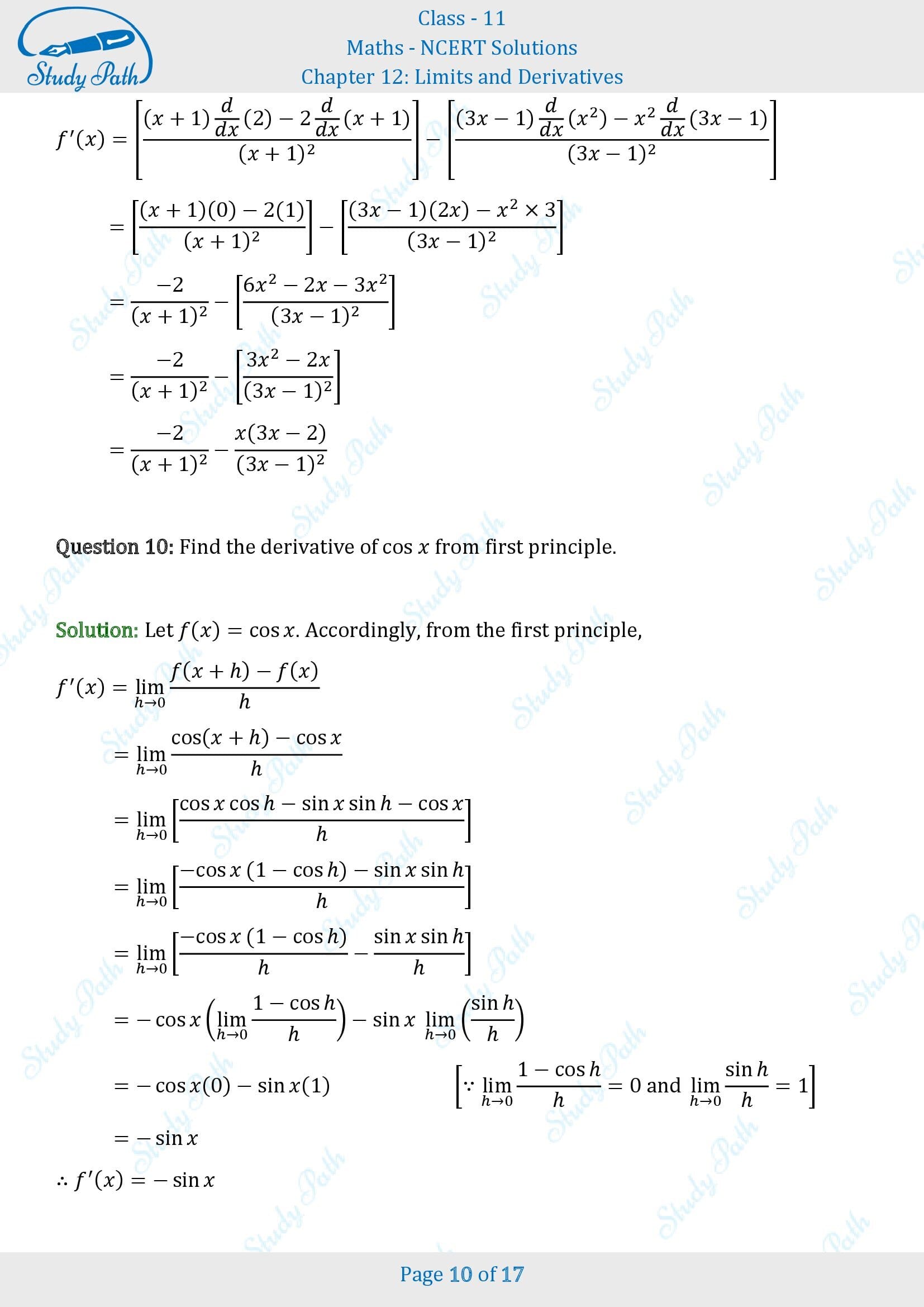 NCERT Solutions for Class 11 Maths Chapter 12 Limits and Derivatives Exercise 12.2 00010