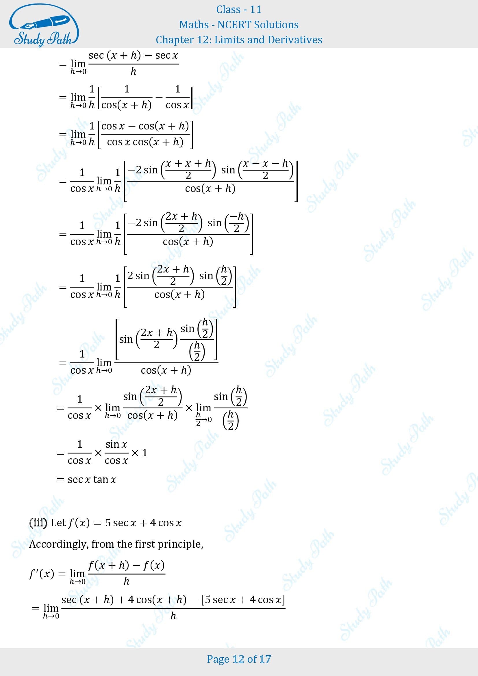 NCERT Solutions for Class 11 Maths Chapter 12 Limits and Derivatives Exercise 12.2 00012