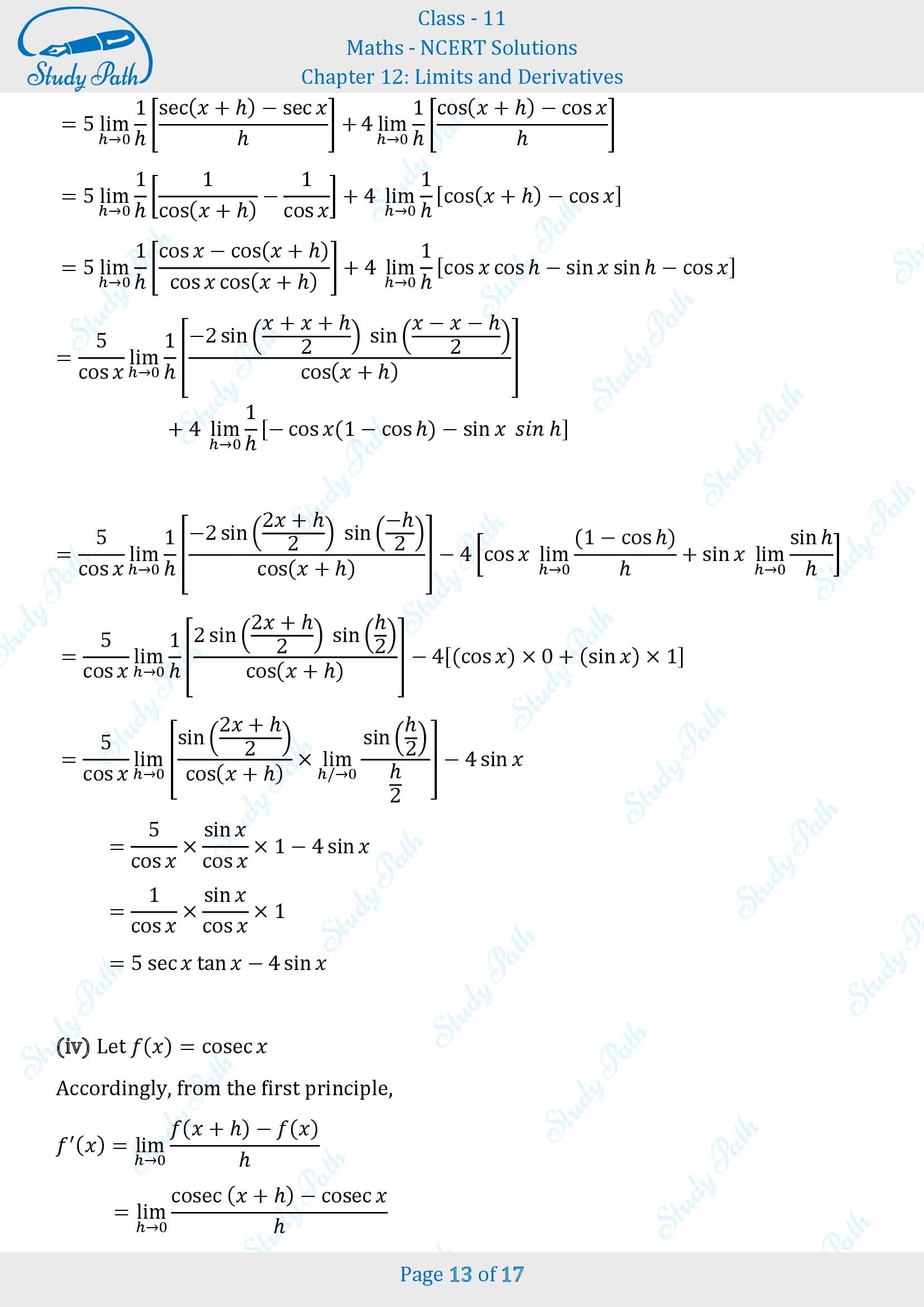 NCERT Solutions for Class 11 Maths Chapter 12 Limits and Derivatives Exercise 12.2 00013