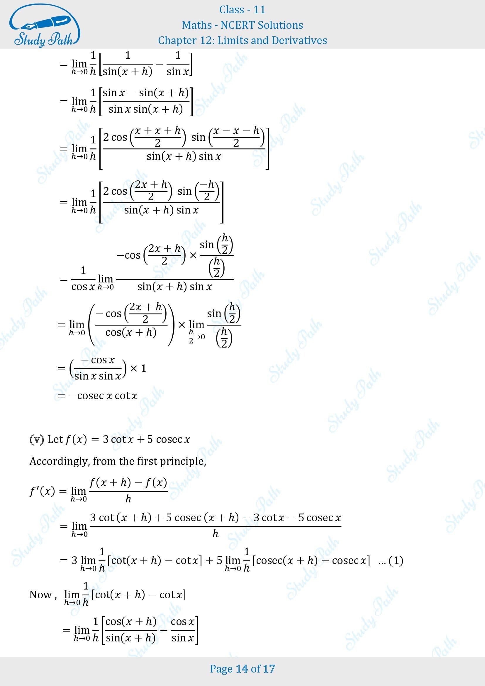 NCERT Solutions for Class 11 Maths Chapter 12 Limits and Derivatives Exercise 12.2 00014