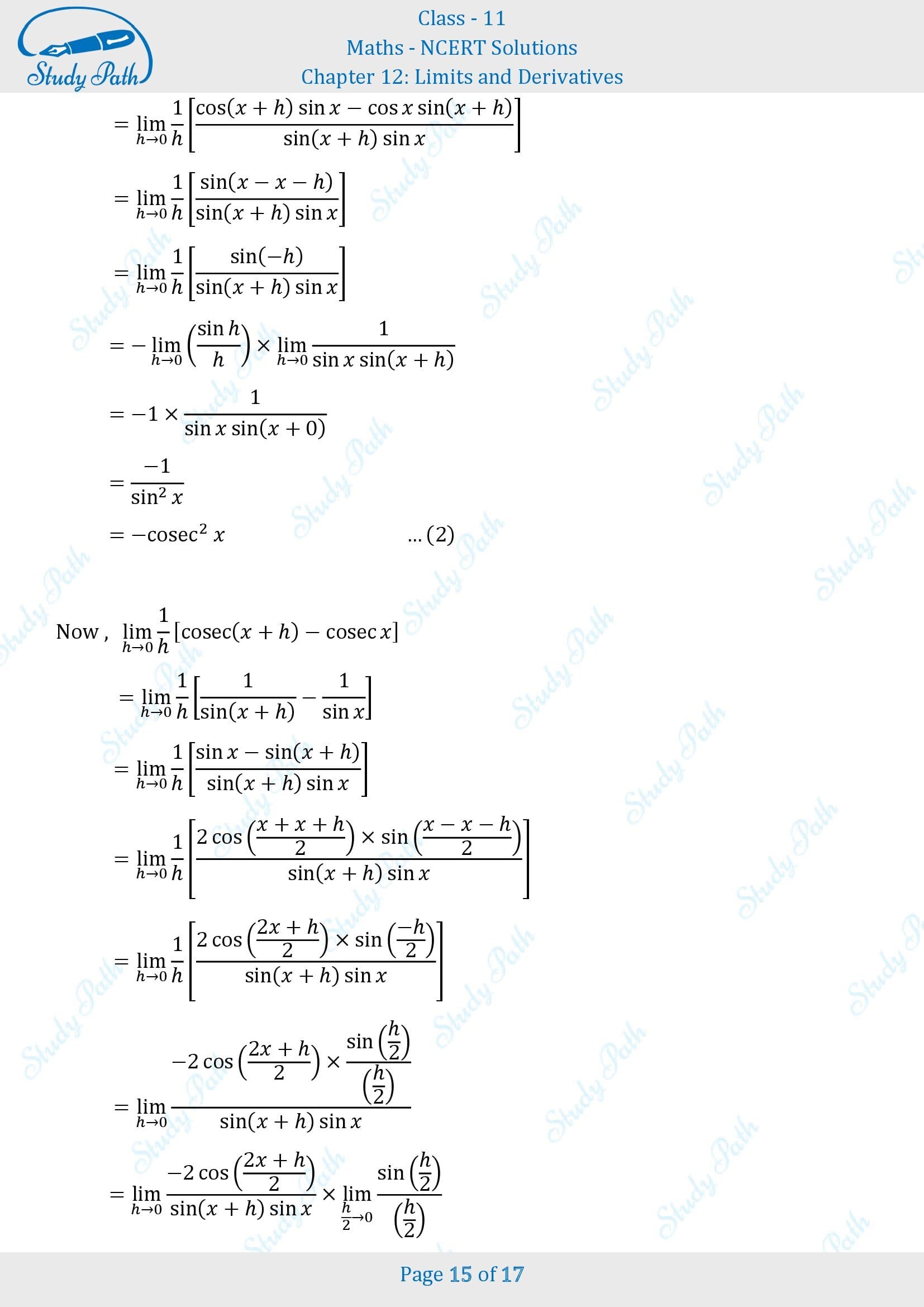 NCERT Solutions for Class 11 Maths Chapter 12 Limits and Derivatives Exercise 12.2 00015