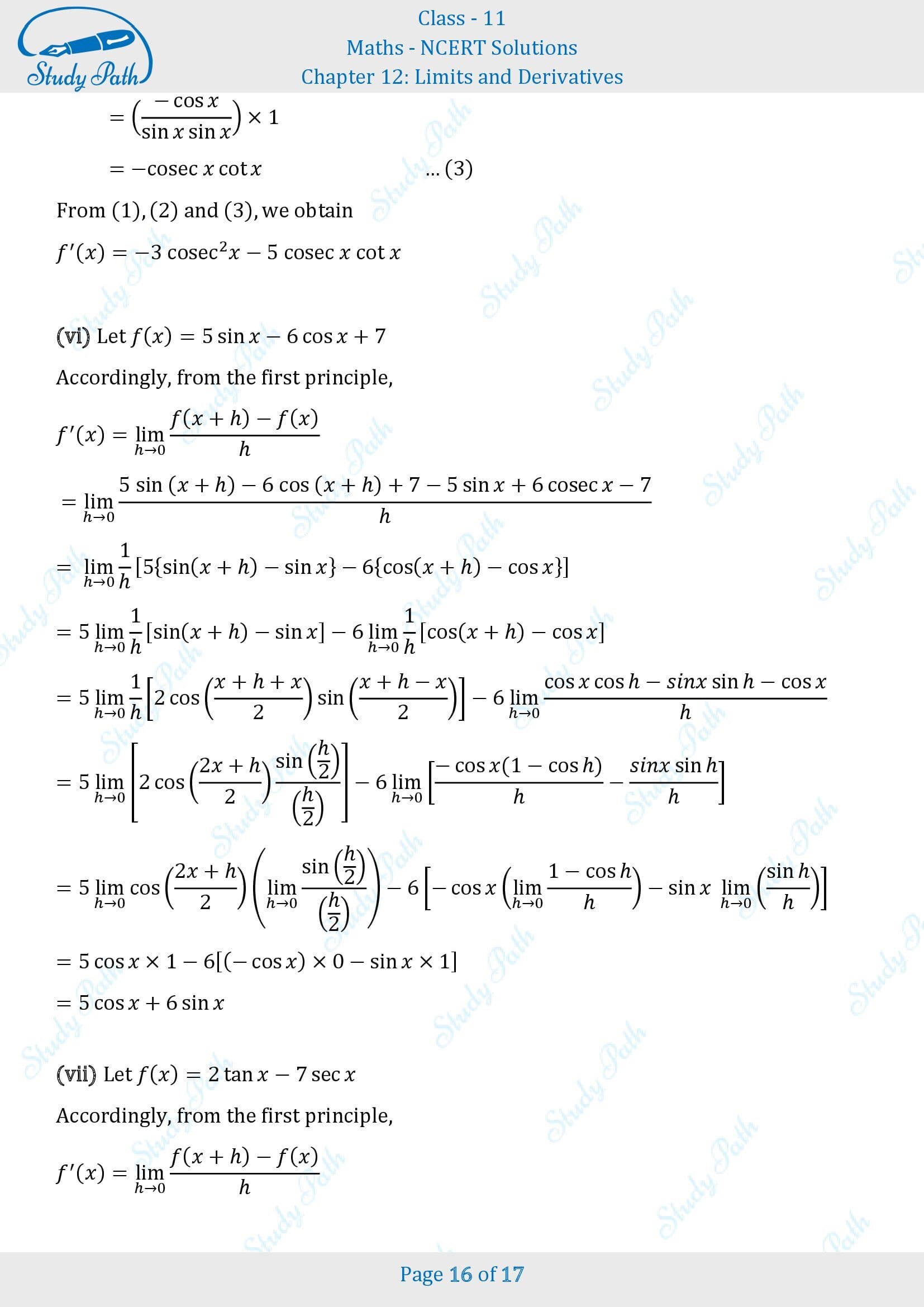 NCERT Solutions for Class 11 Maths Chapter 12 Limits and Derivatives Exercise 12.2 00016