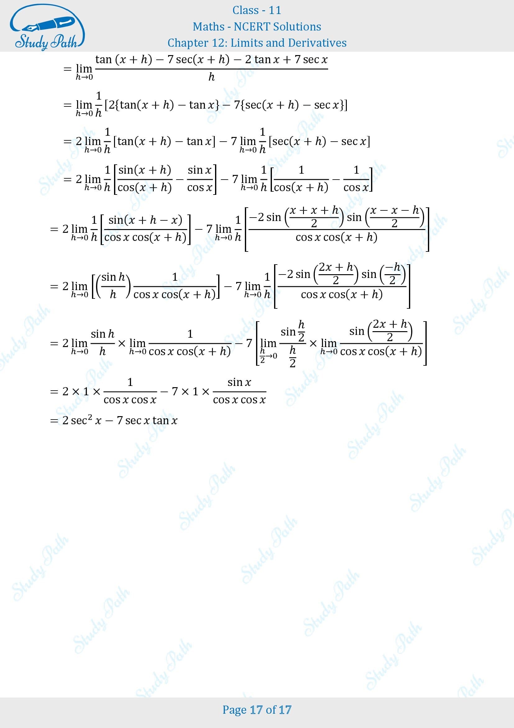 NCERT Solutions for Class 11 Maths Chapter 12 Limits and Derivatives Exercise 12.2 00017