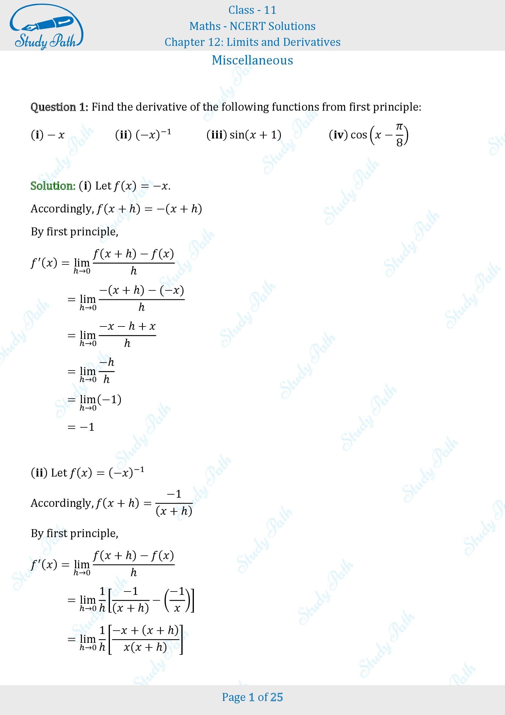 NCERT Solutions for Class 11 Maths Chapter 12 Limits and Derivatives Miscellaneous 12 00001