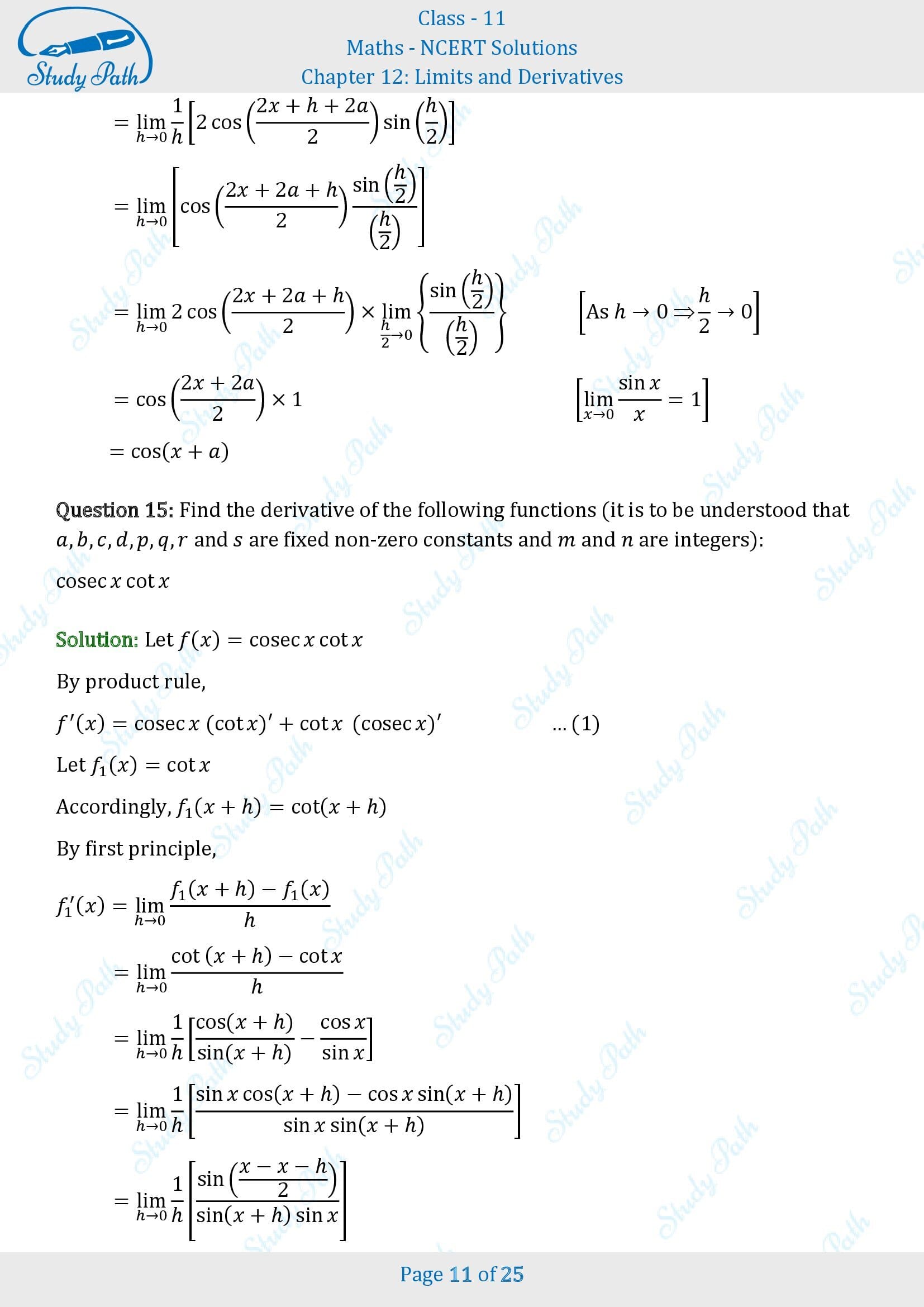 NCERT Solutions for Class 11 Maths Chapter 12 Limits and Derivatives Miscellaneous 12 00011