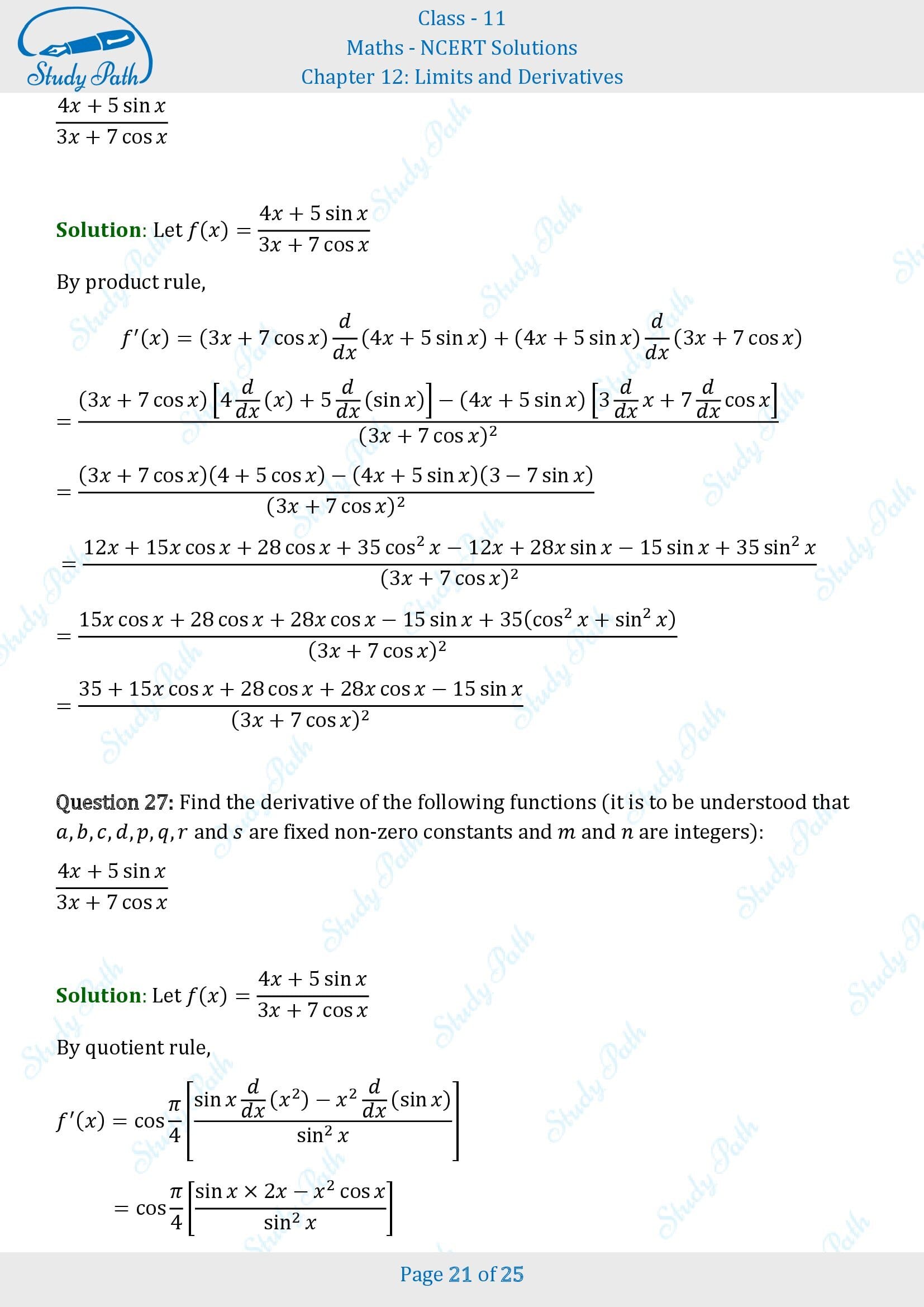 NCERT Solutions for Class 11 Maths Chapter 12 Limits and Derivatives Miscellaneous 12 00021