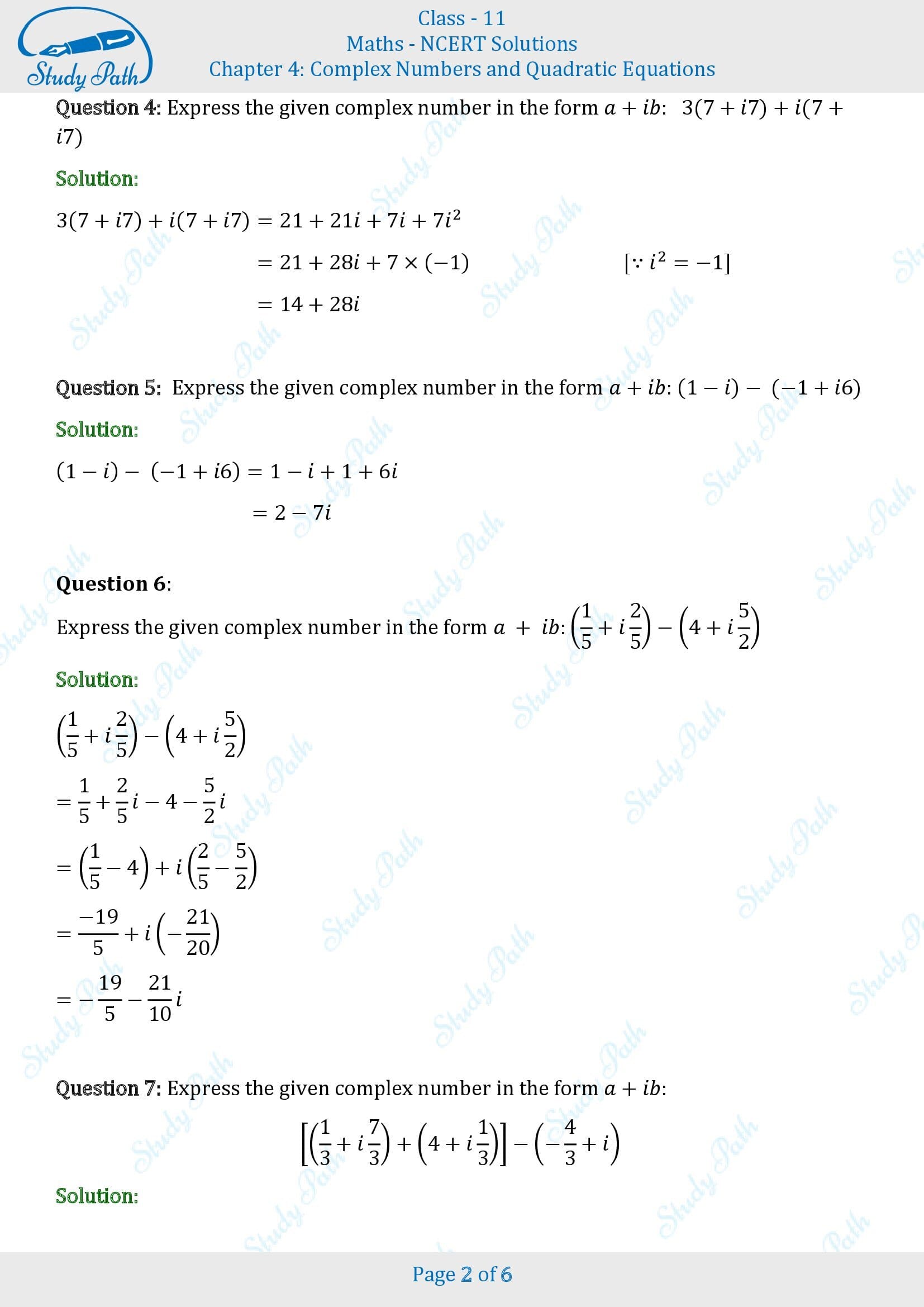 NCERT Solutions for Class 11 Maths Chapter 4 Complex Numbers and Quadratic Equations Exercise 4.1 00002