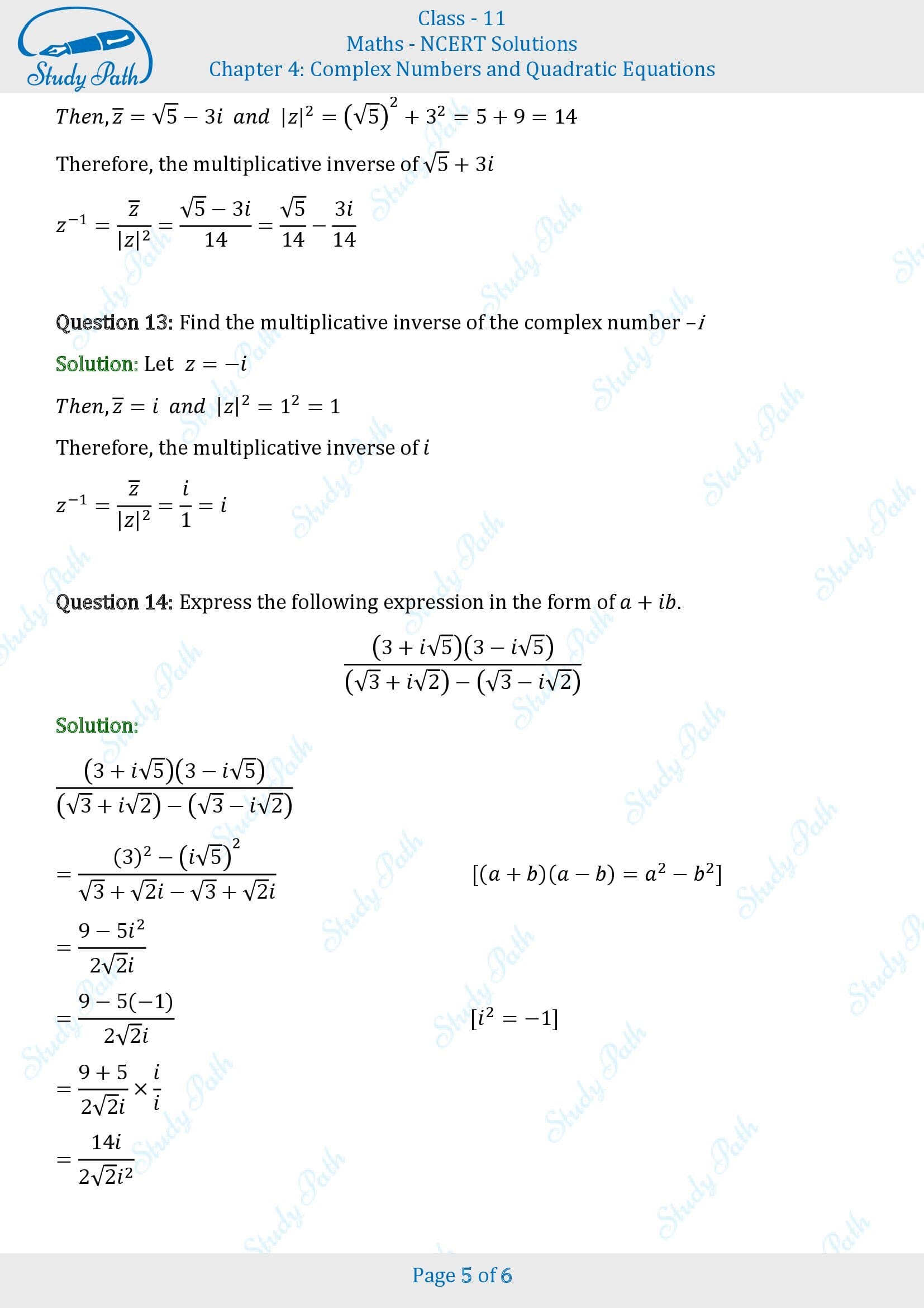 NCERT Solutions for Class 11 Maths Chapter 4 Complex Numbers and Quadratic Equations Exercise 4.1 00005