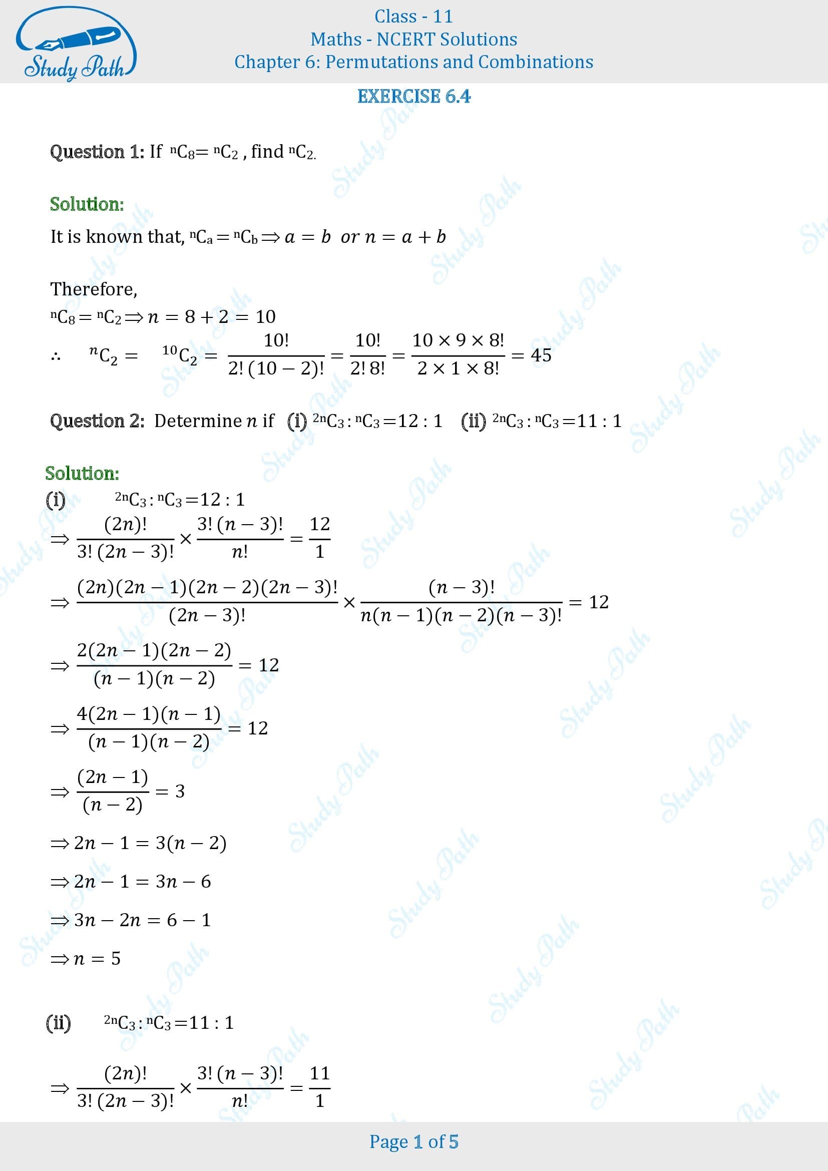 NCERT Solutions for Class 11 Maths Chapter 6 Permutations and Combinations Exercise 6.4 00001