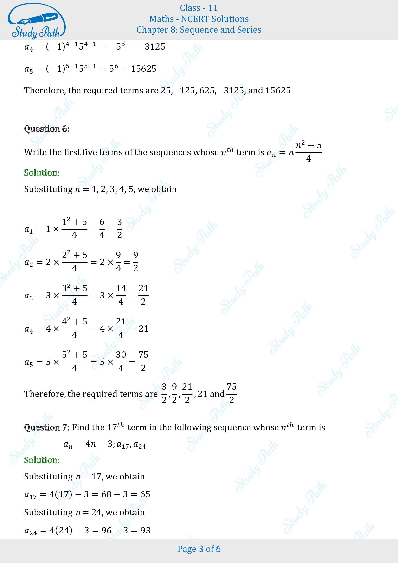 NCERT Solutions for Class 11 Maths Chapter 8 Sequences and Series Exercise 8.1 00003