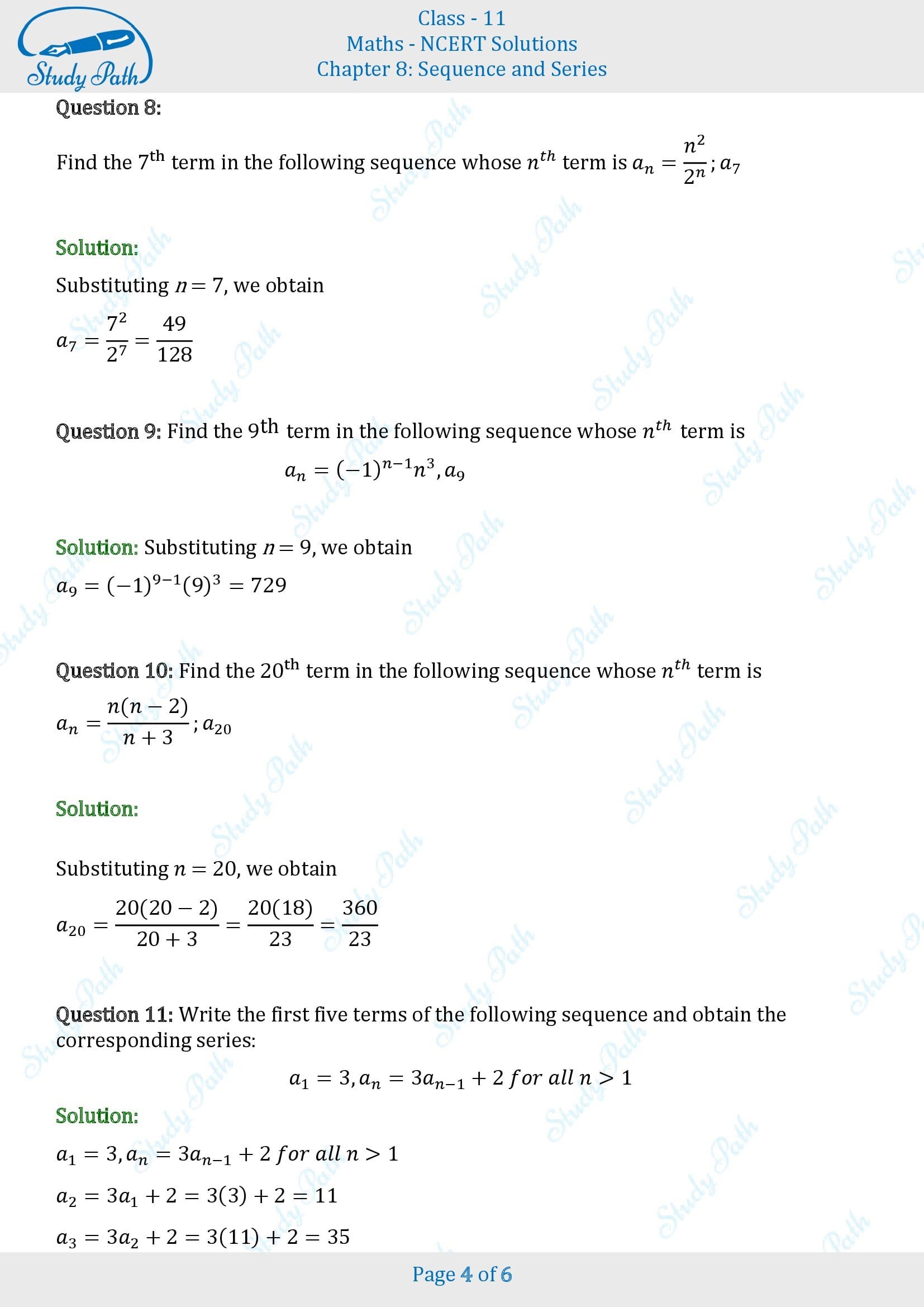 NCERT Solutions for Class 11 Maths Chapter 8 Sequences and Series Exercise 8.1 00004