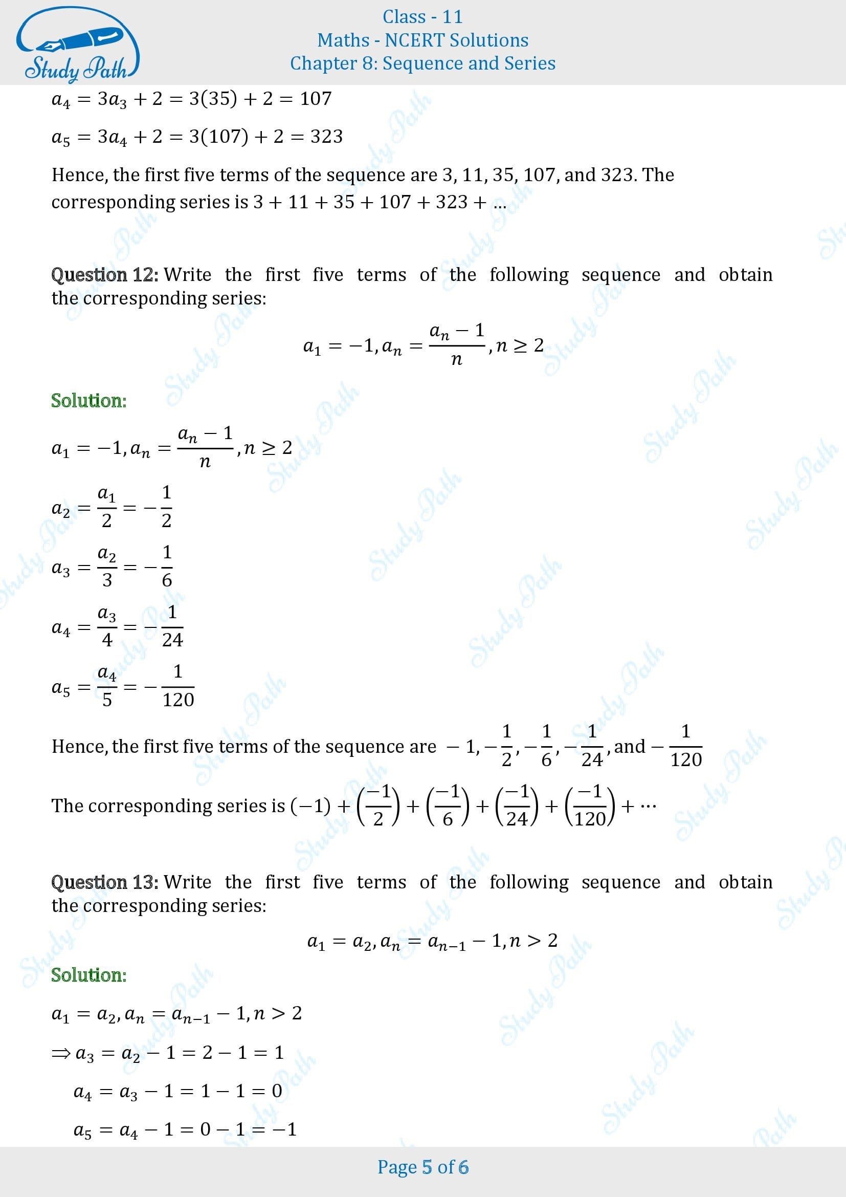 NCERT Solutions for Class 11 Maths Chapter 8 Sequences and Series Exercise 8.1 00005