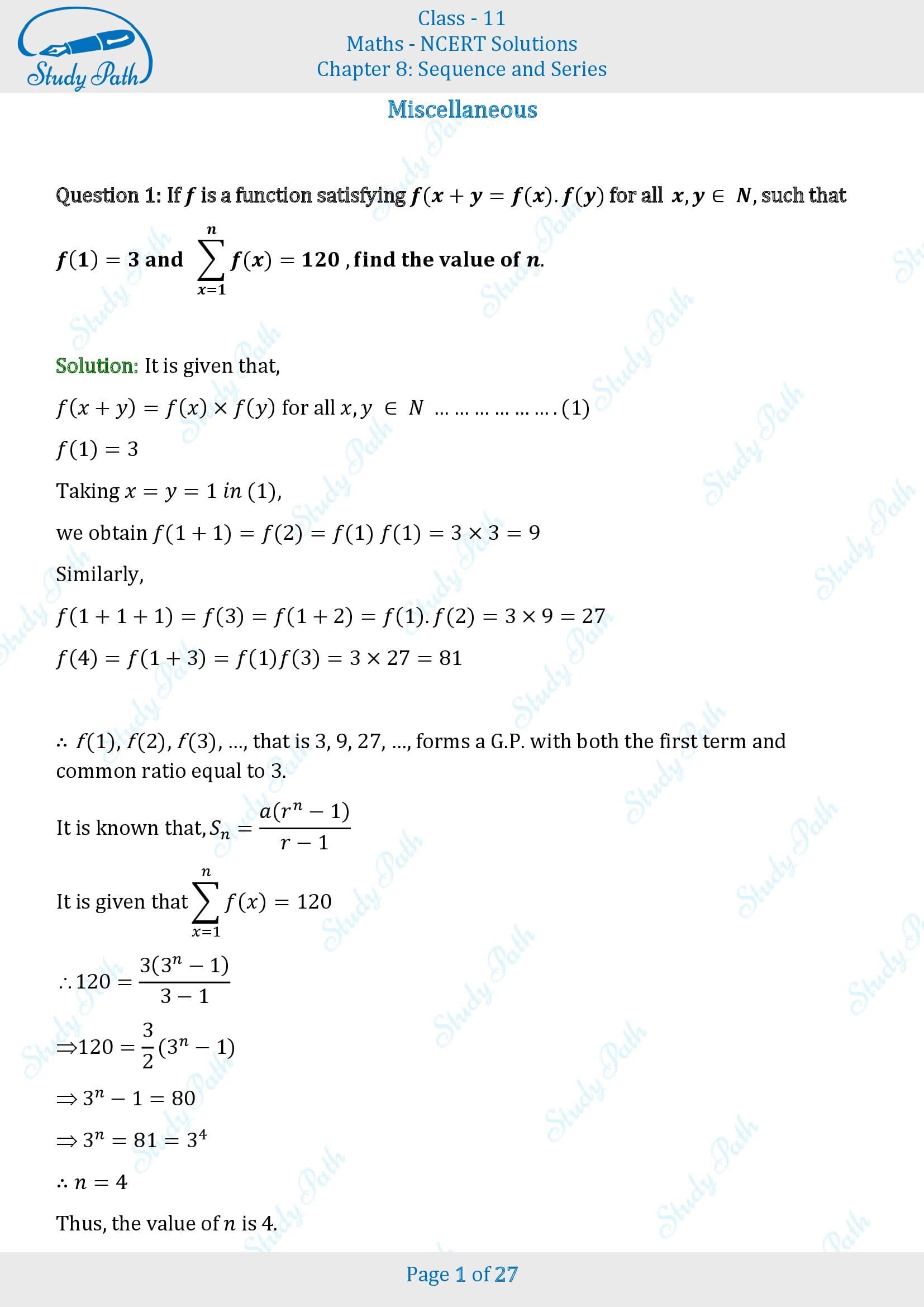 NCERT Solutions for Class 11 Maths Chapter 8 Sequences and Series Miscellaneous 8 00001