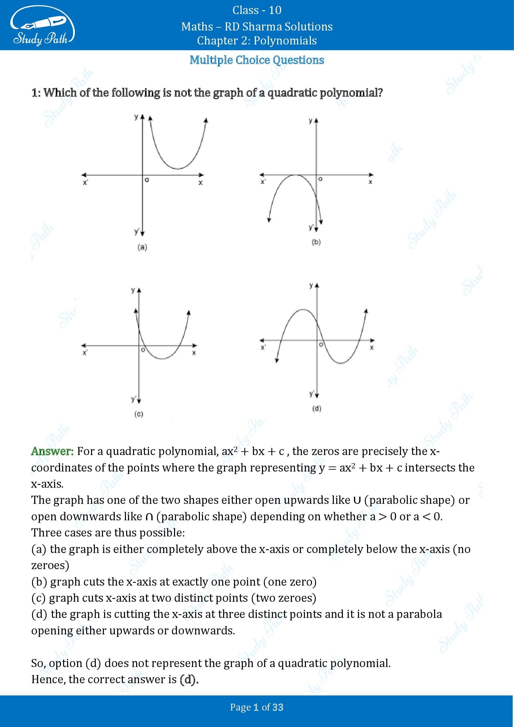 RD Sharma Solutions Class 10 Chapter 2 Polynomials Multiple Choice Questions MCQs 00001