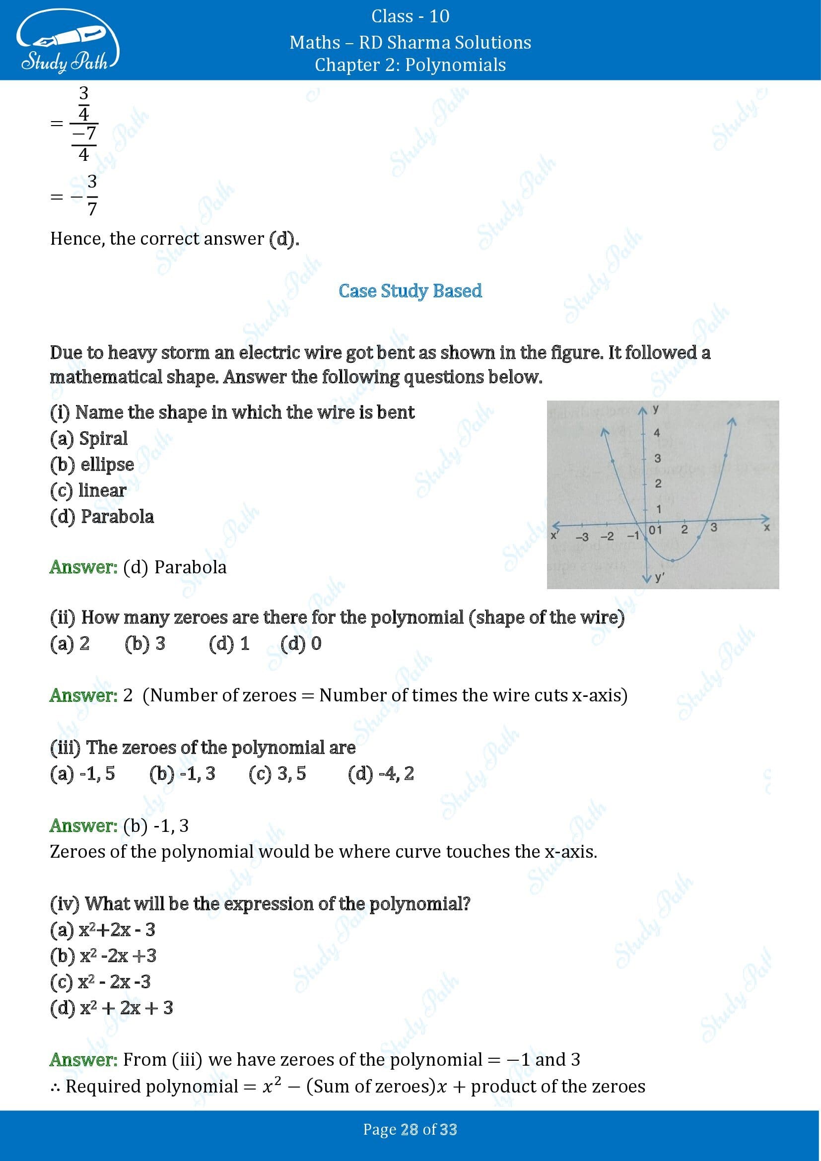 RD Sharma Solutions Class 10 Chapter 2 Polynomials Multiple Choice Questions MCQs 00028