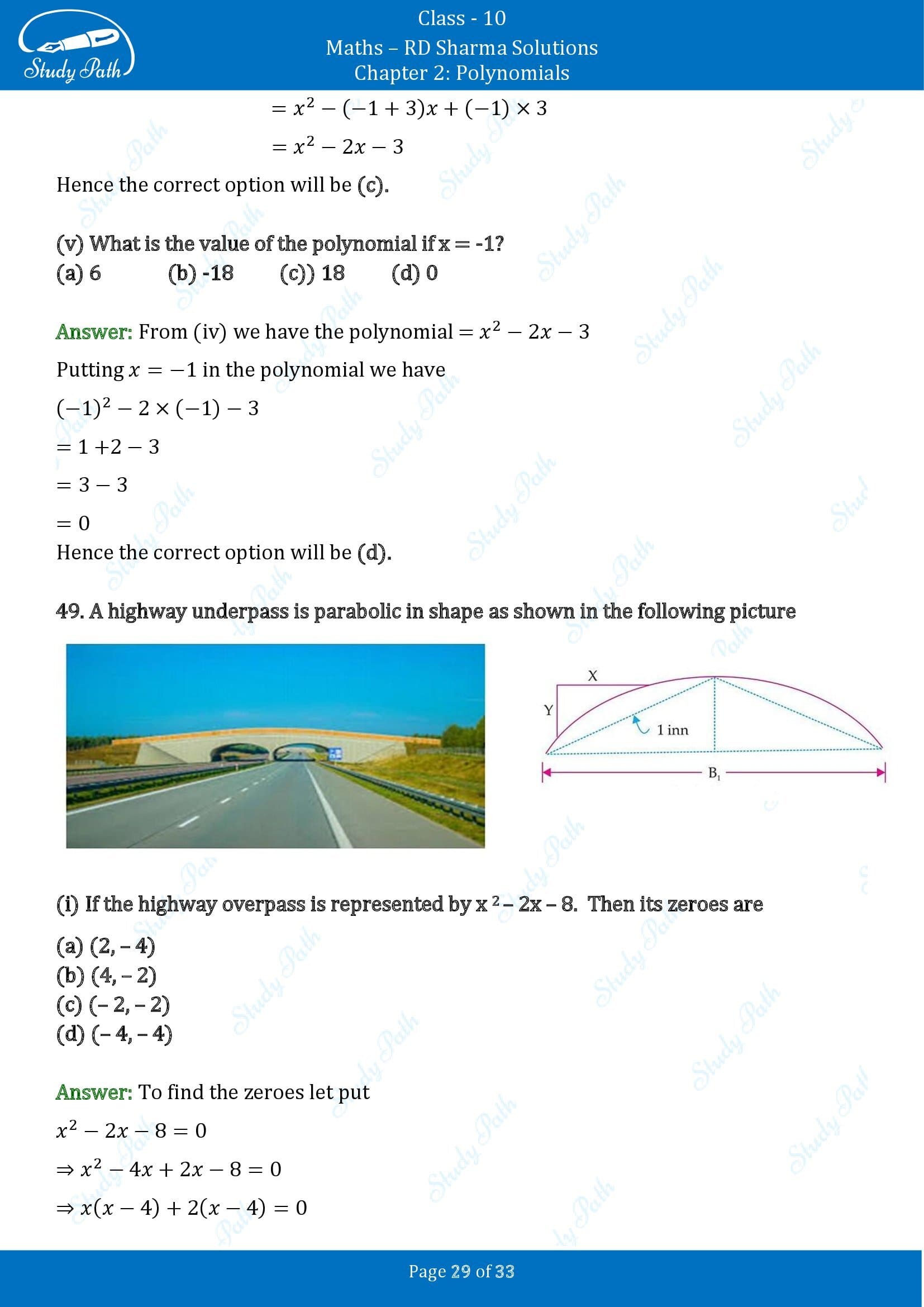 RD Sharma Solutions Class 10 Chapter 2 Polynomials Multiple Choice Questions MCQs 00029