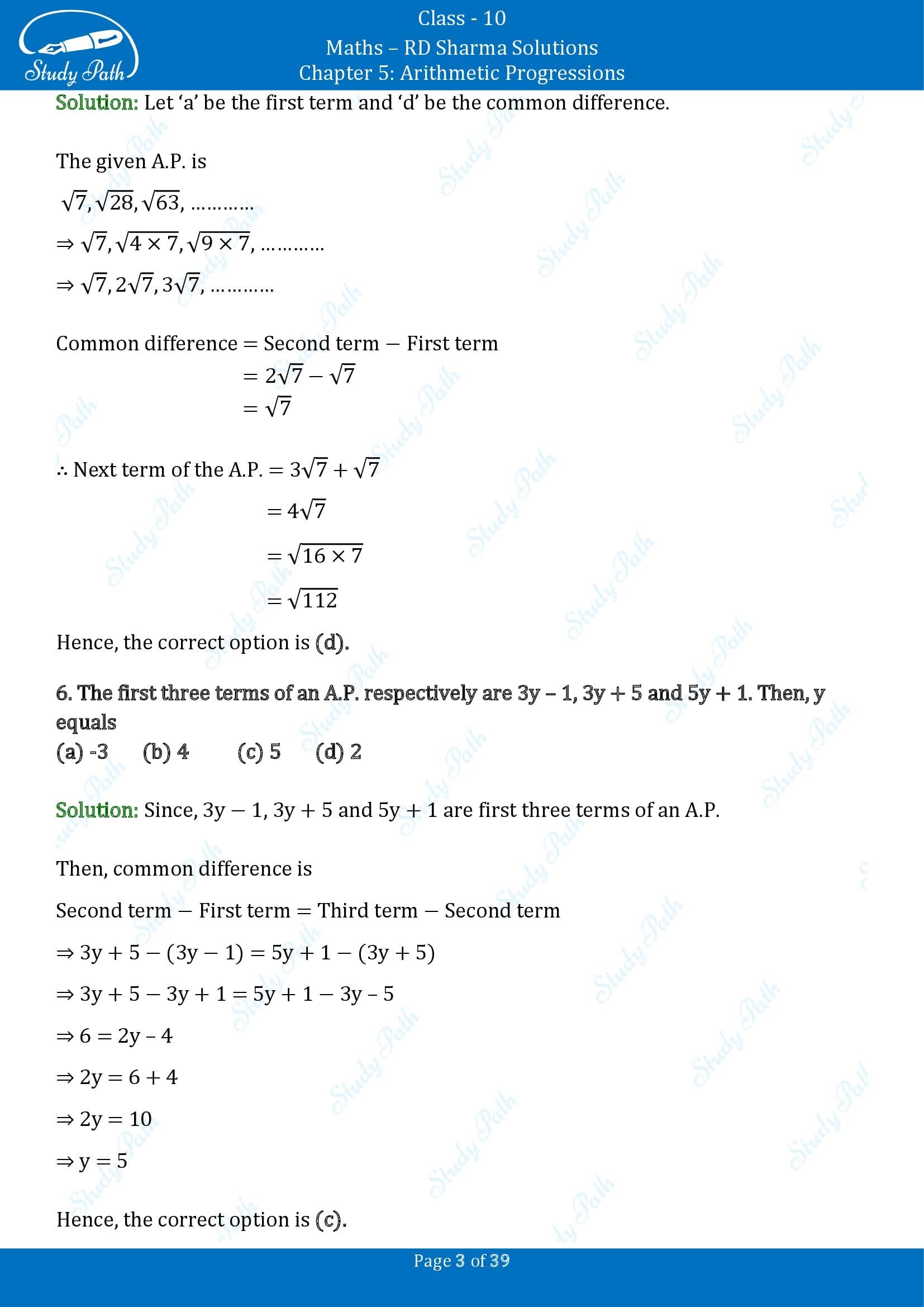 RD Sharma Solutions Class 10 Chapter 5 Arithmetic Progressions Multiple Choice Questions MCQs 00003